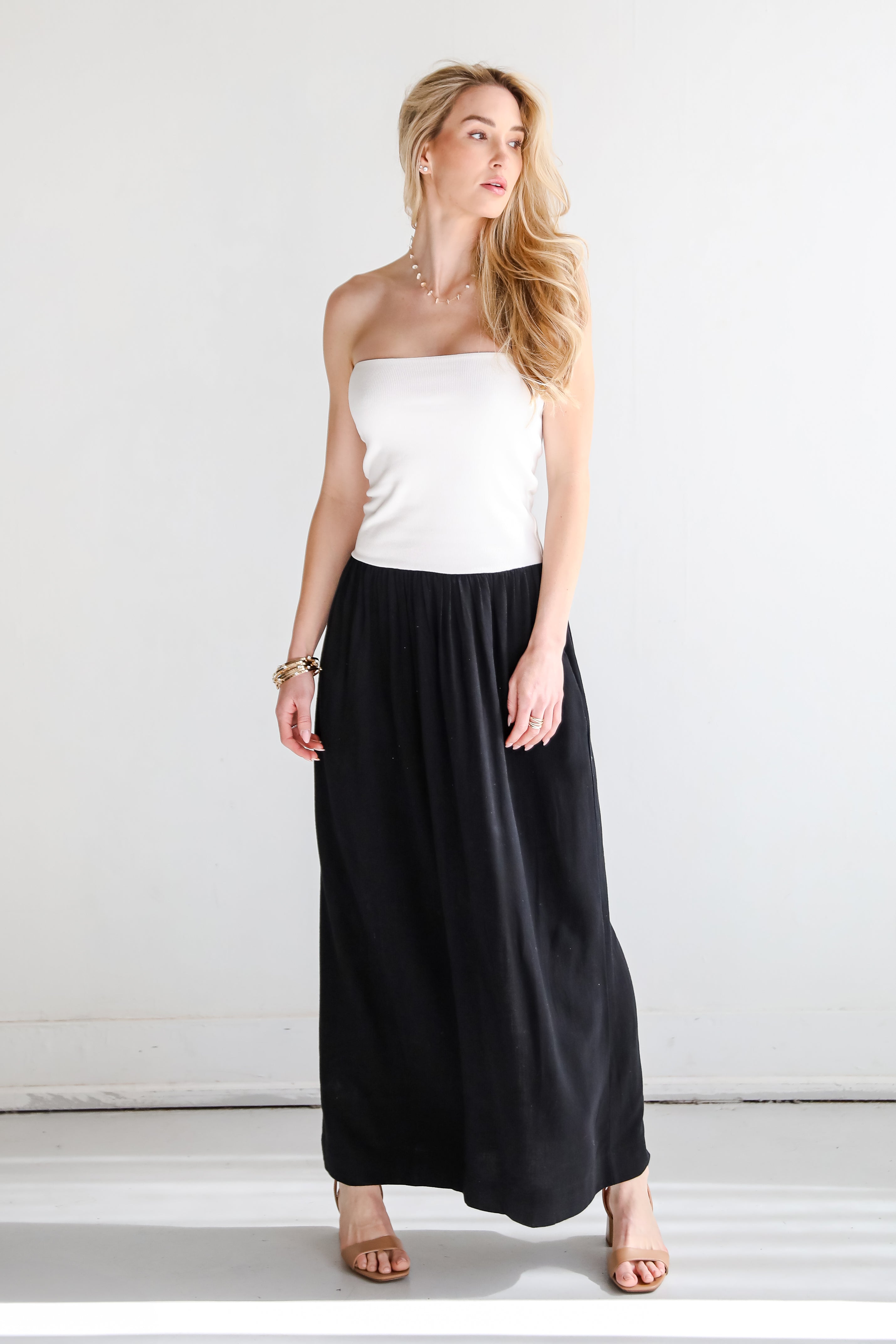 Beautifully Chic Black Contrast Strapless Maxi Dress