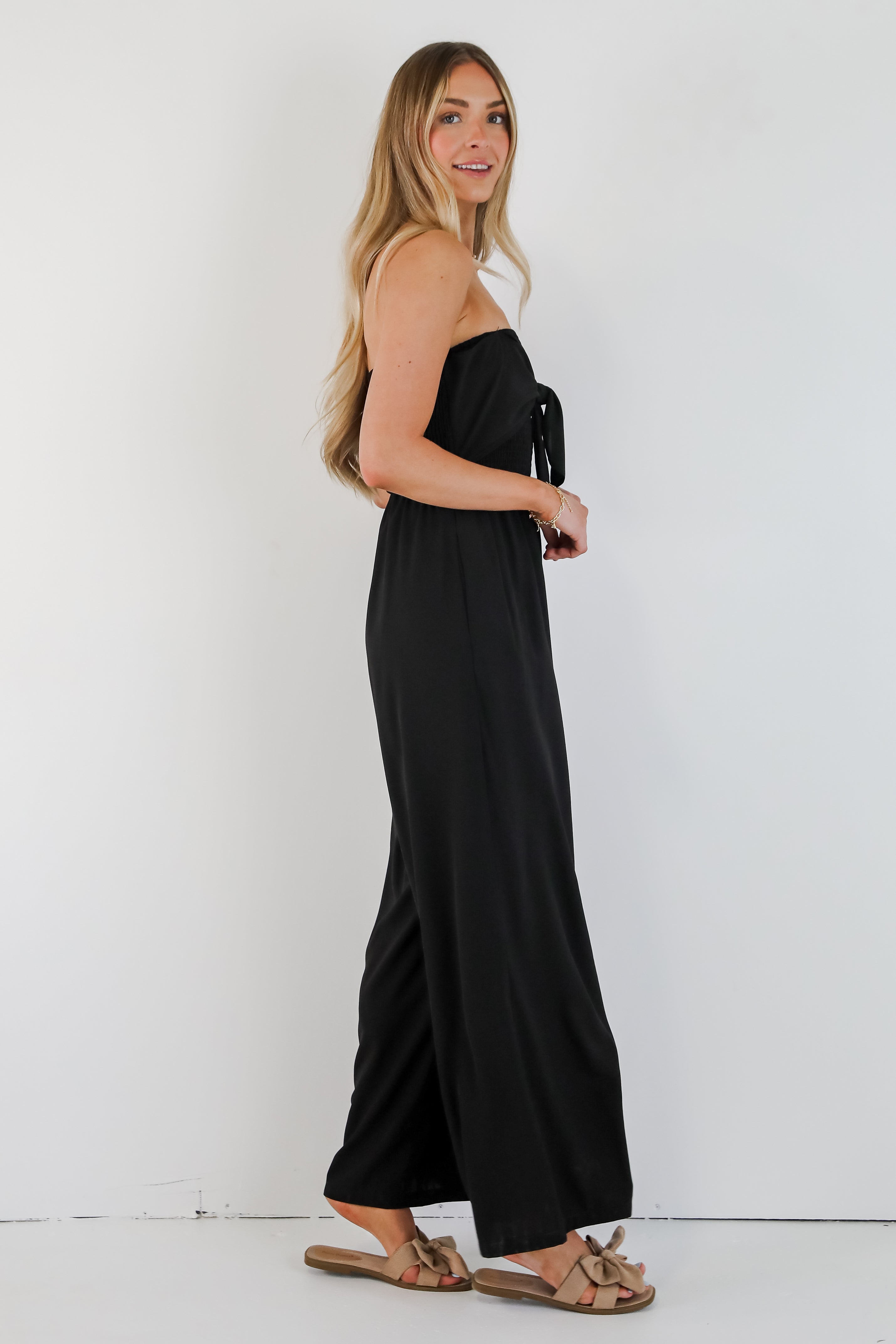 Back In Love Black Strapless Smocked Jumpsuit
