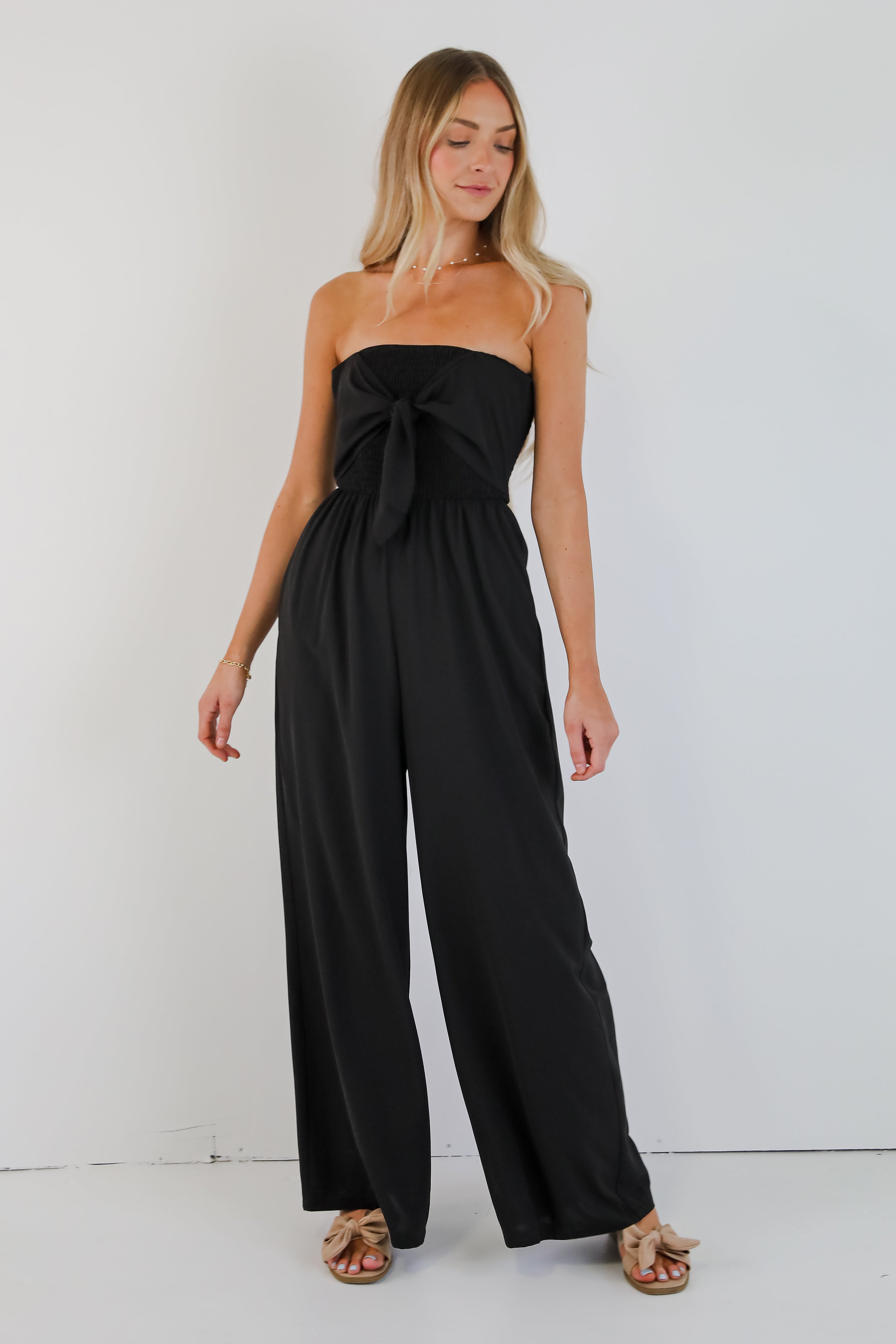 Back In Love Black Strapless Smocked Jumpsuit