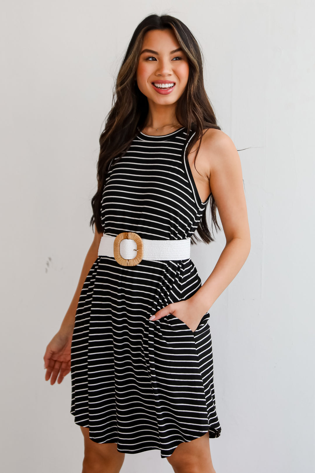 Black Striped Mini Dress for women