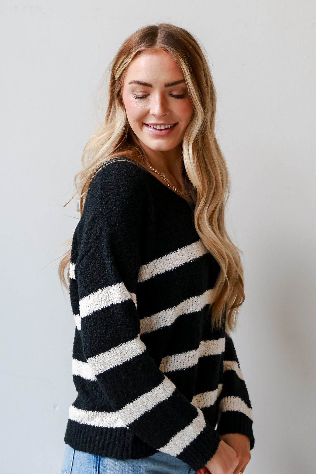 womens Black Striped Sweater