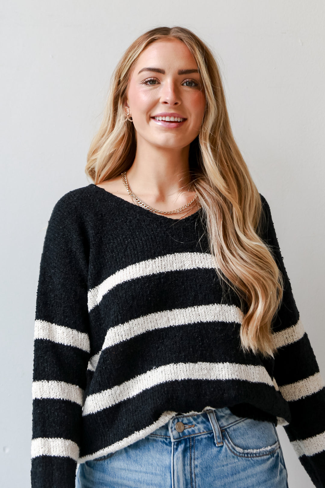 Black Striped Sweater for women