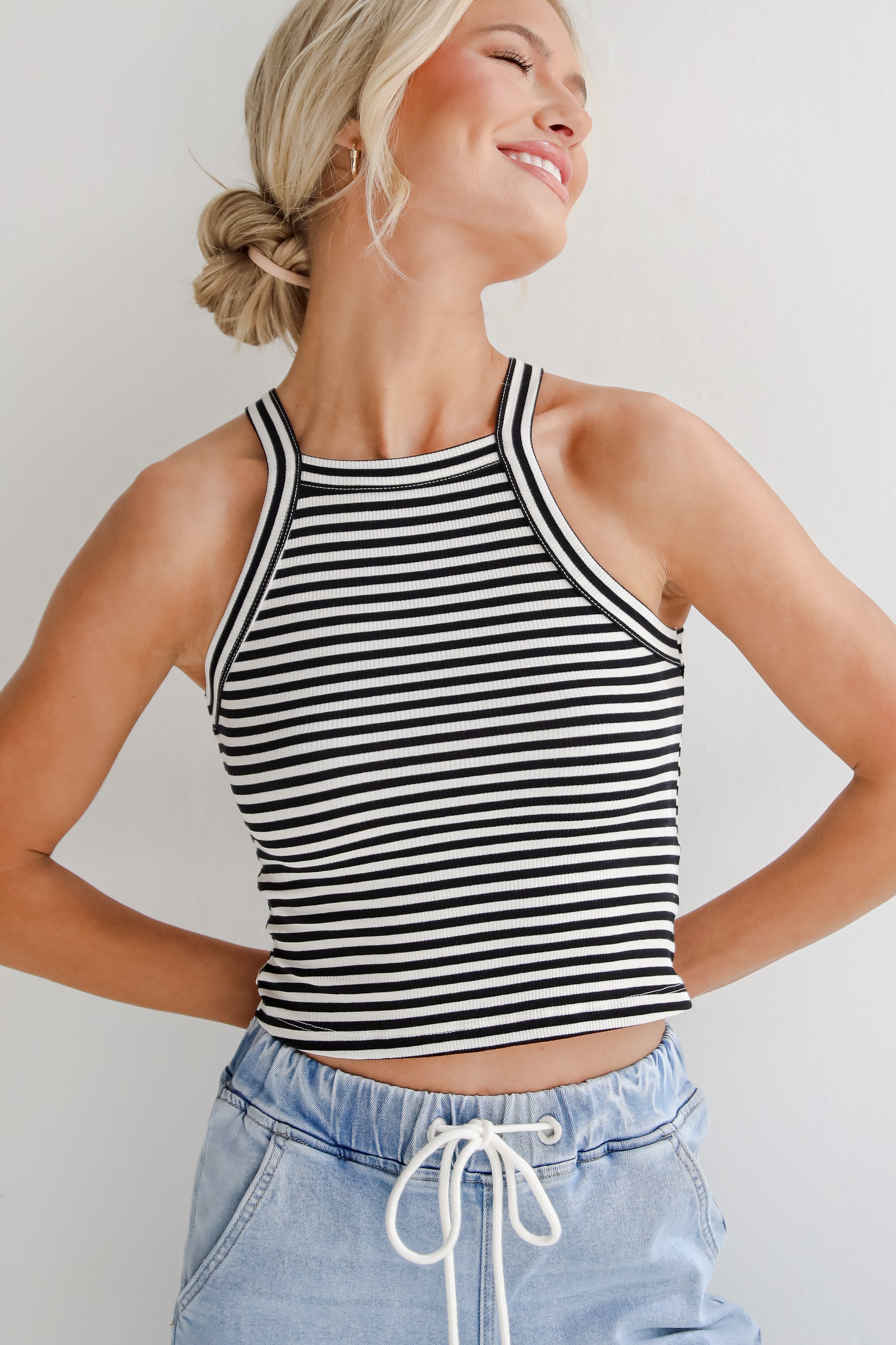 Michaela Everyday Black Striped Tank