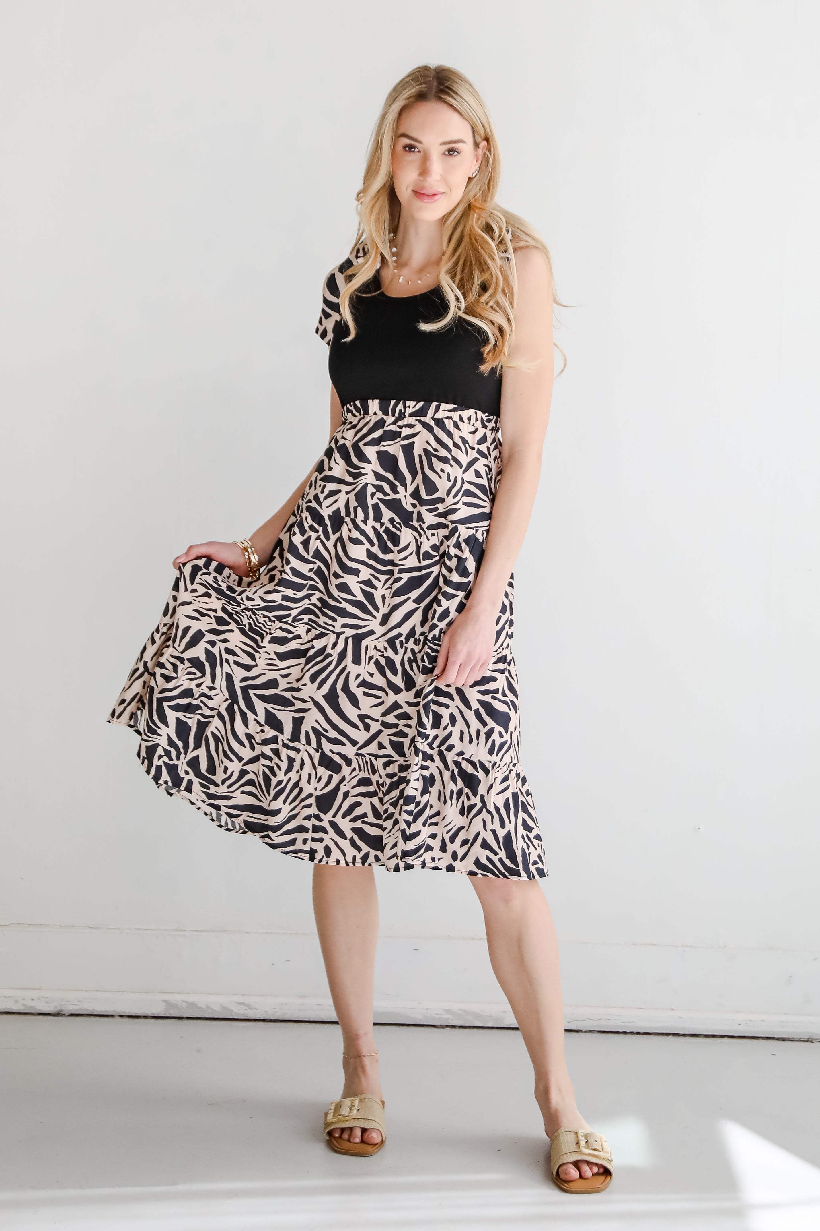 Truly Inspiring Black Tiered Midi Dress