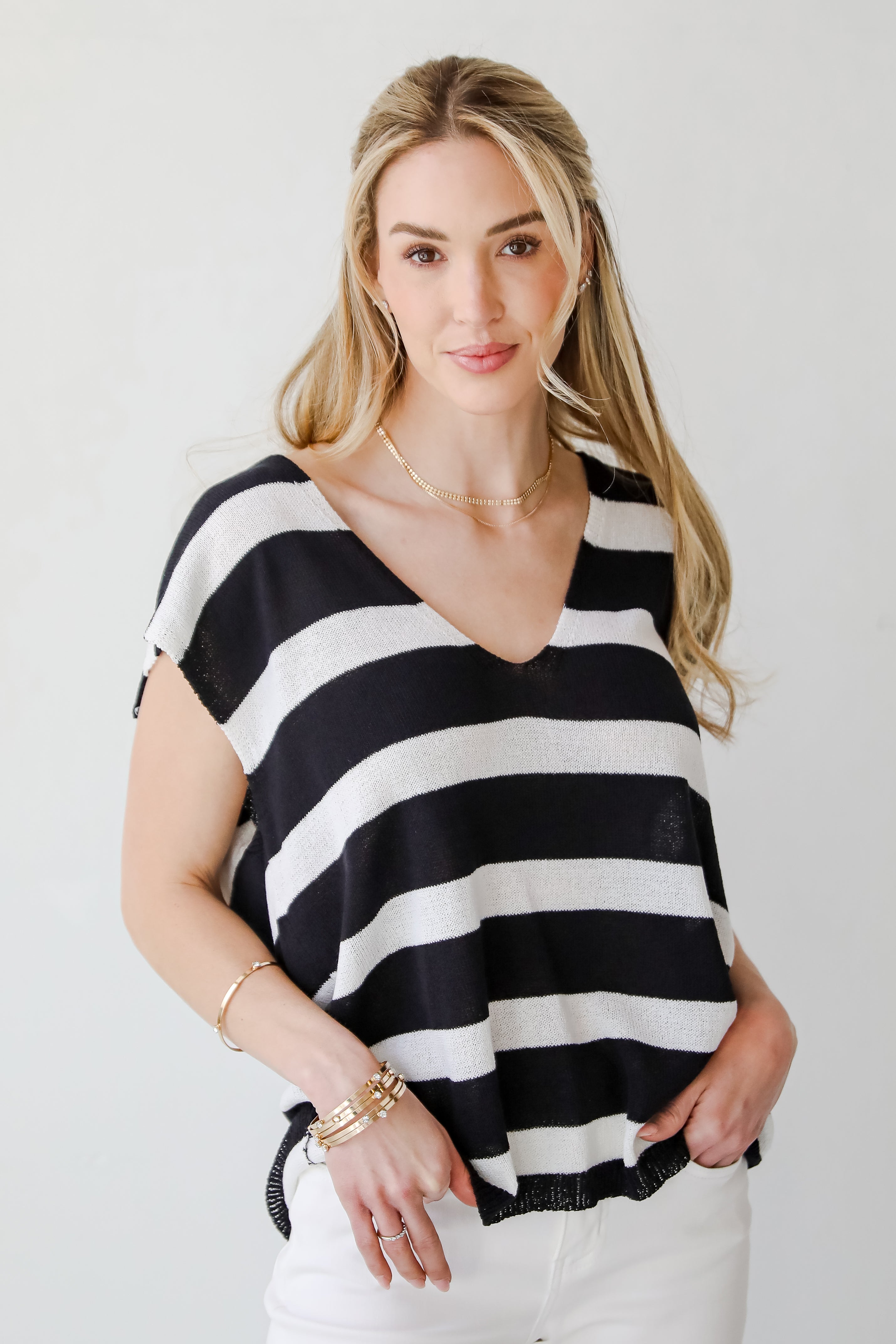 True Staple Black/White Striped Knit Tank