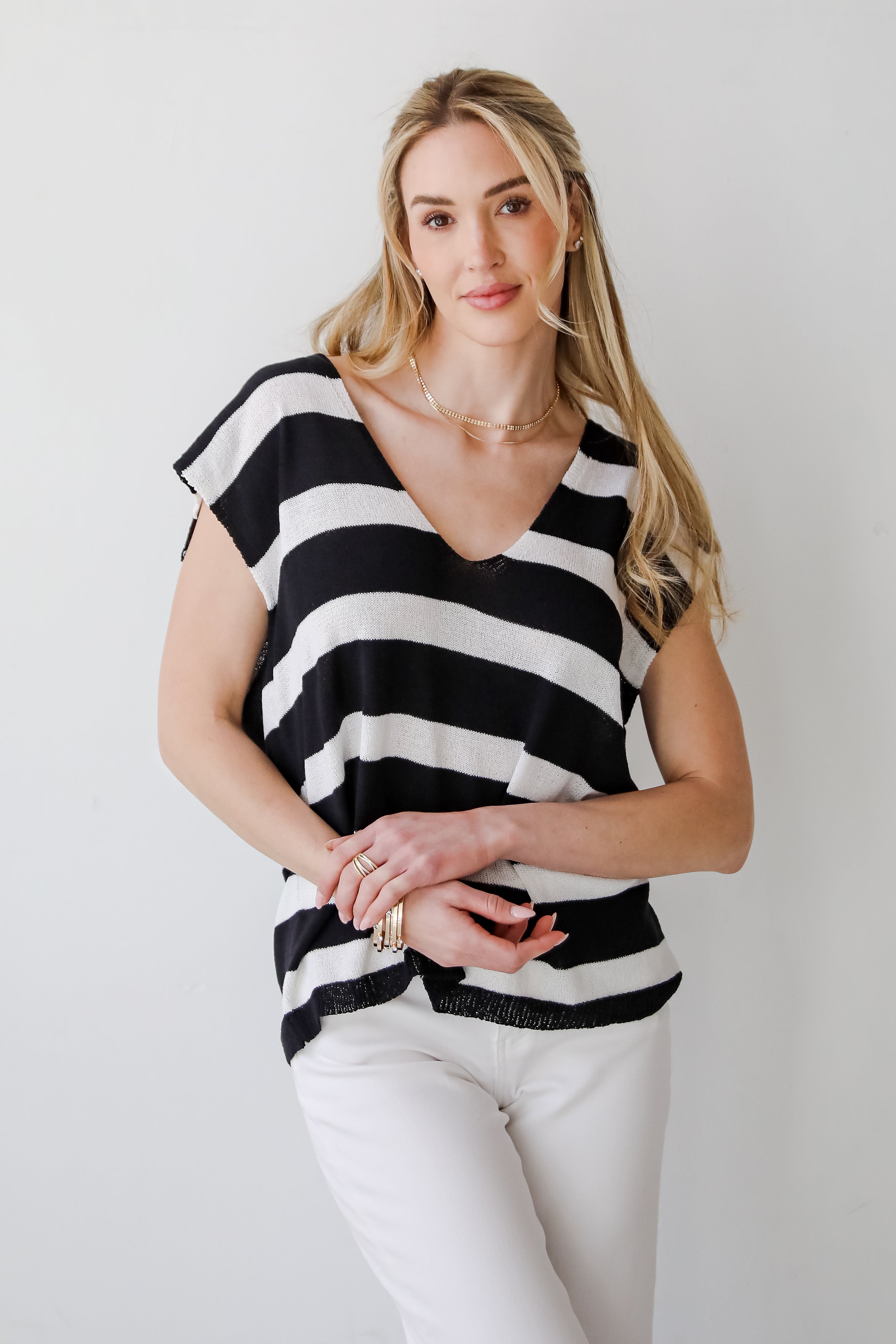 True Staple Black/White Striped Knit Tank