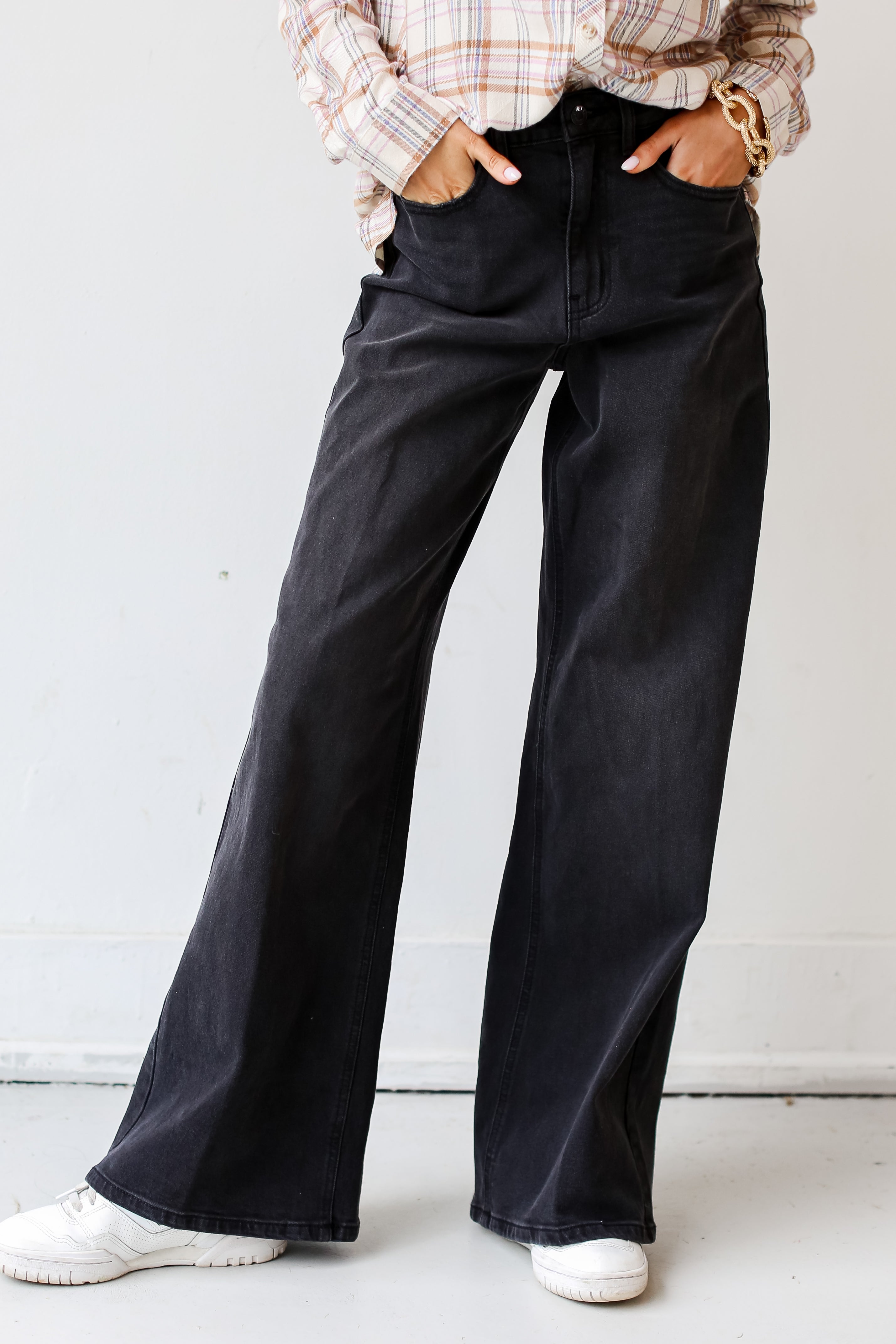 Black Denim Wide Leg Jeans