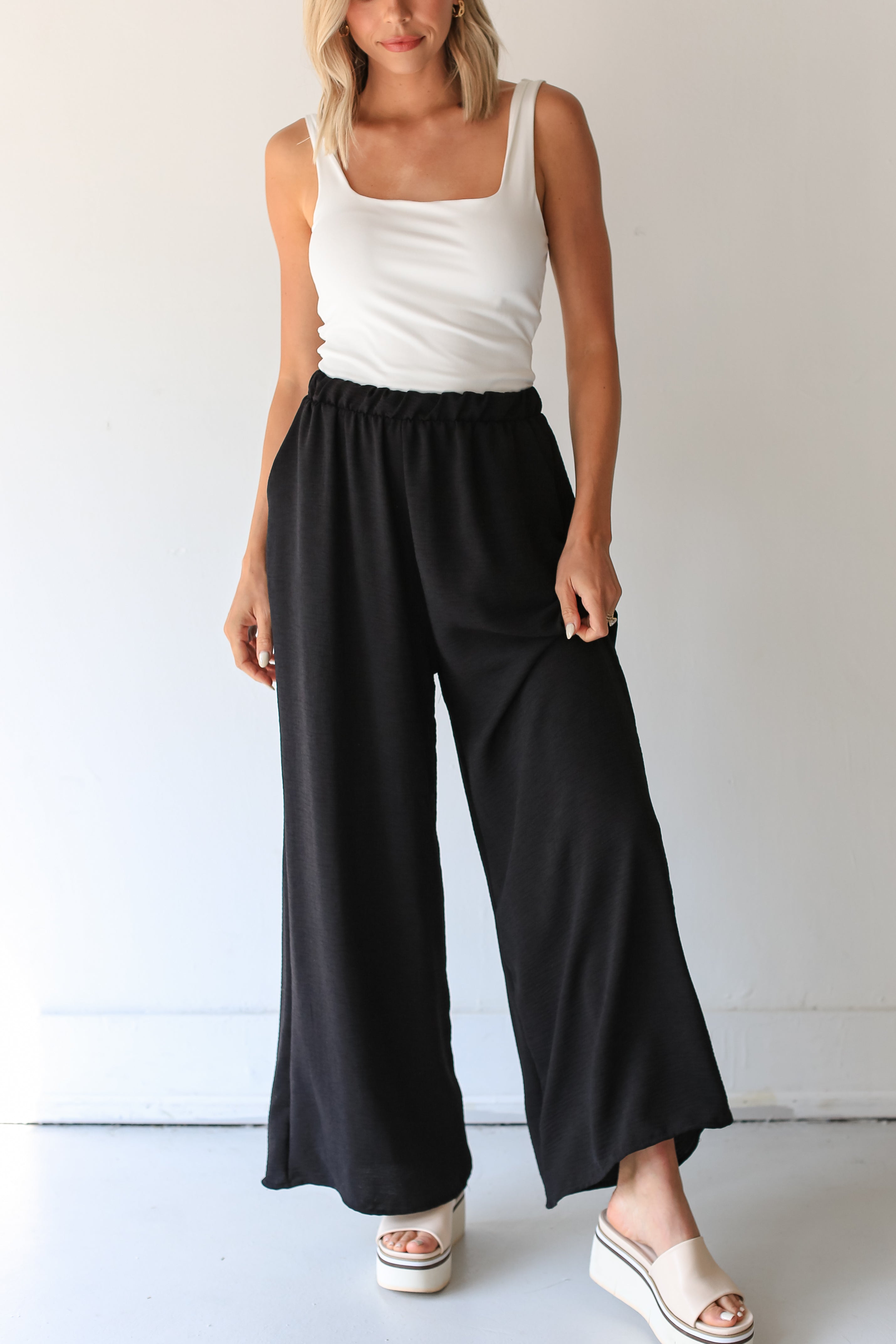 black Wide Leg Pants close up