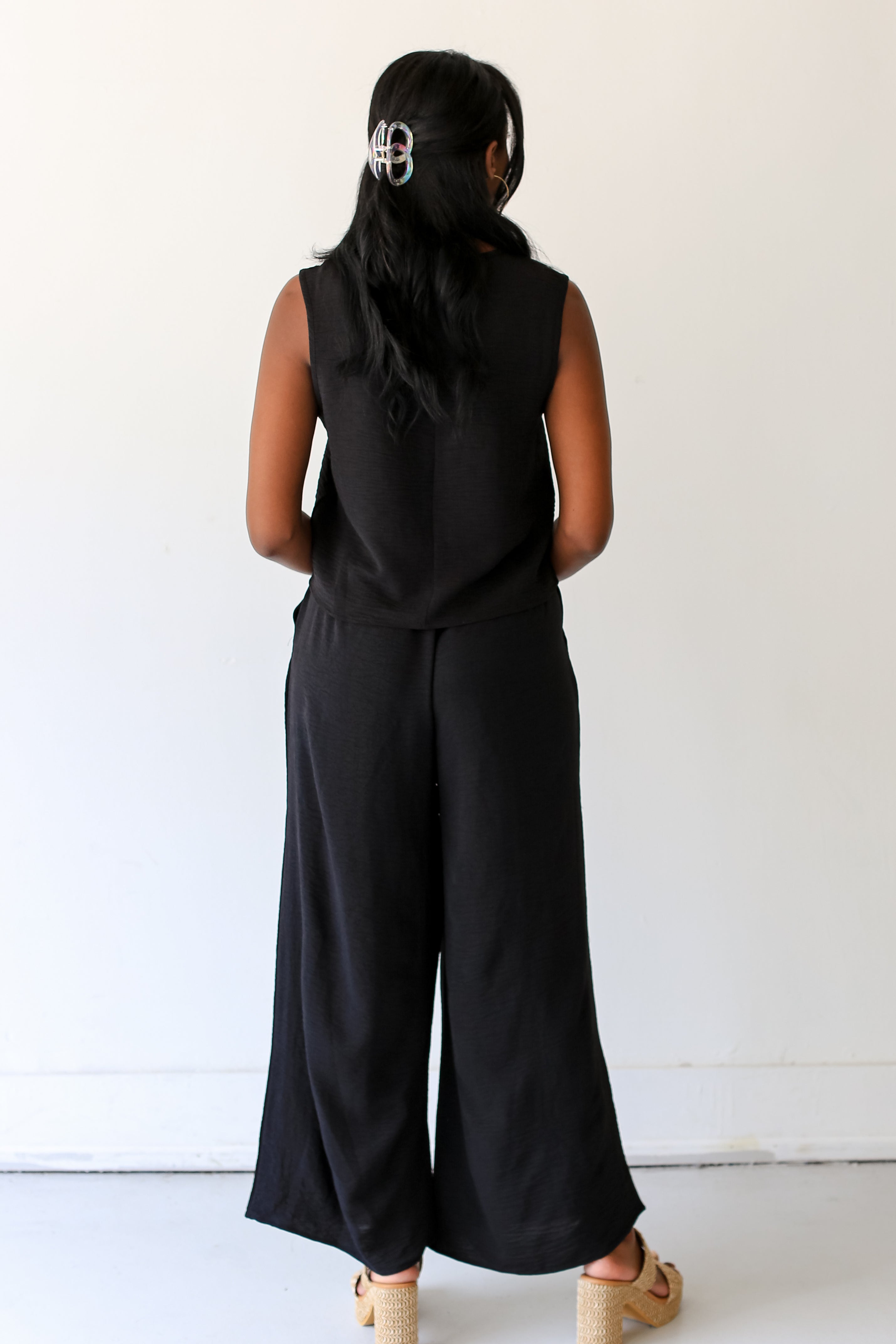 black Wide Leg Pants back view