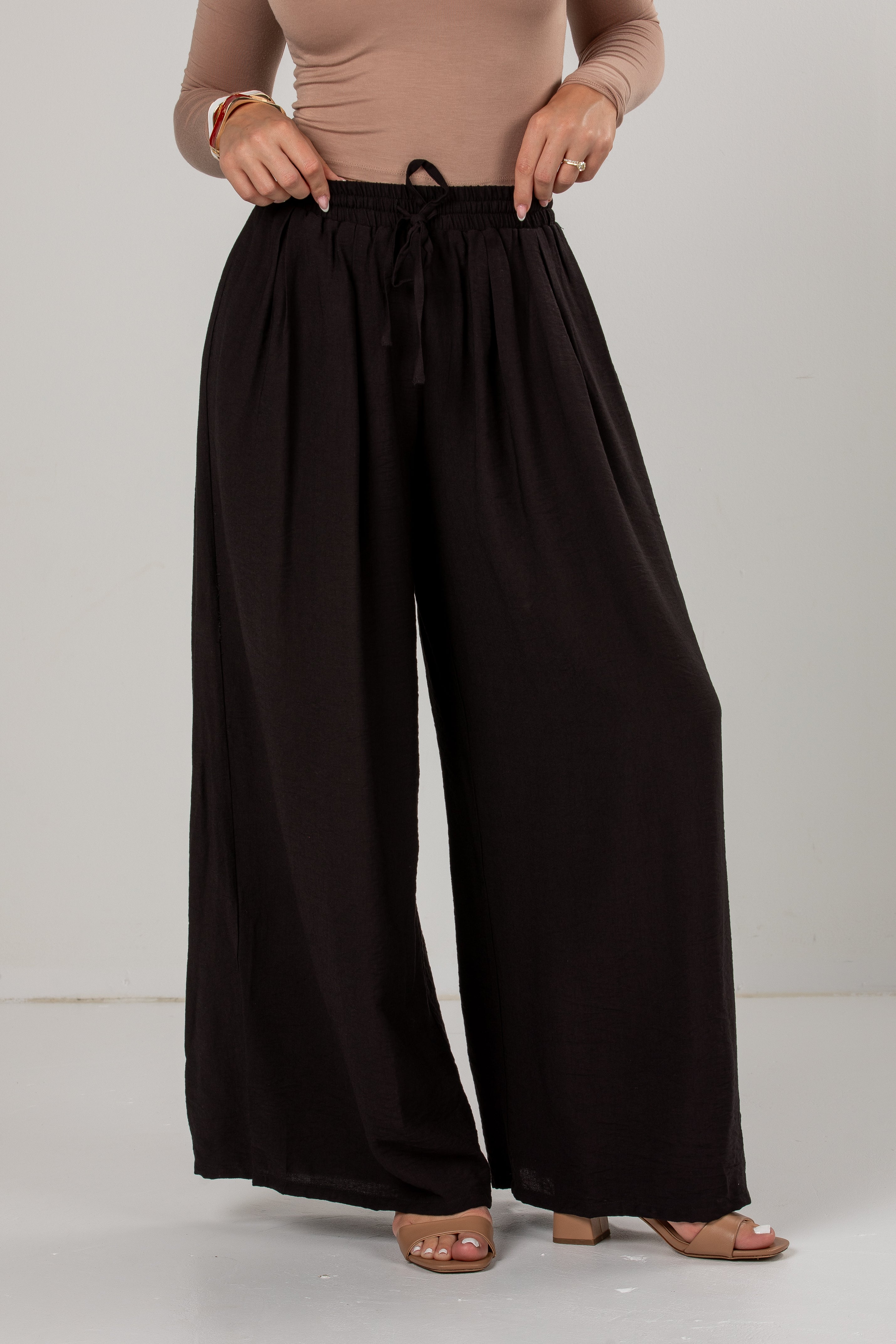 flowy black dress pants Final Touch Wide Leg | | Taupe lbd's Womens Clothing Black Cotton Puff Sleeve Color:Pic Sky Blue