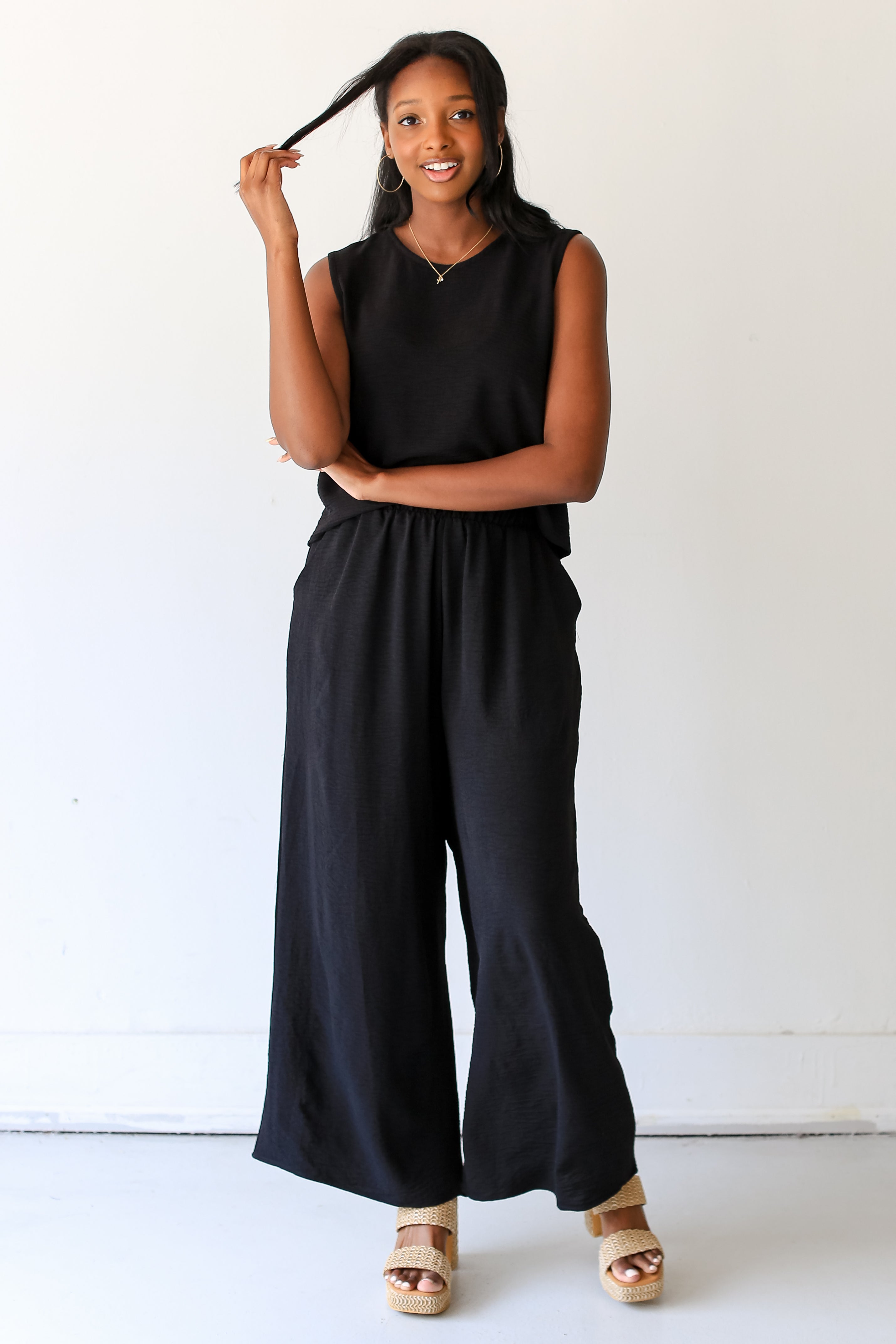 black Wide Leg Pants front view