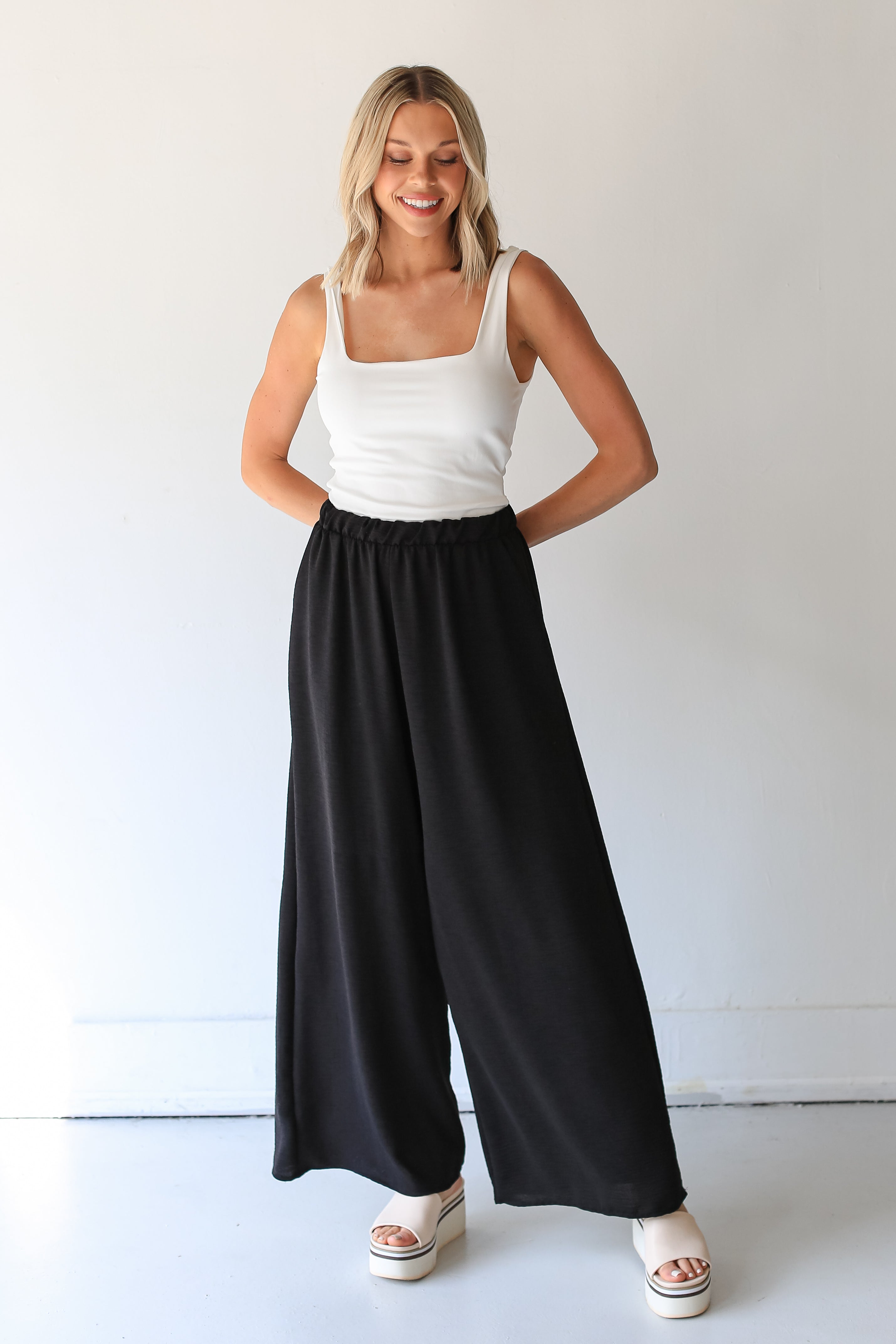 black Wide Leg Pants front view