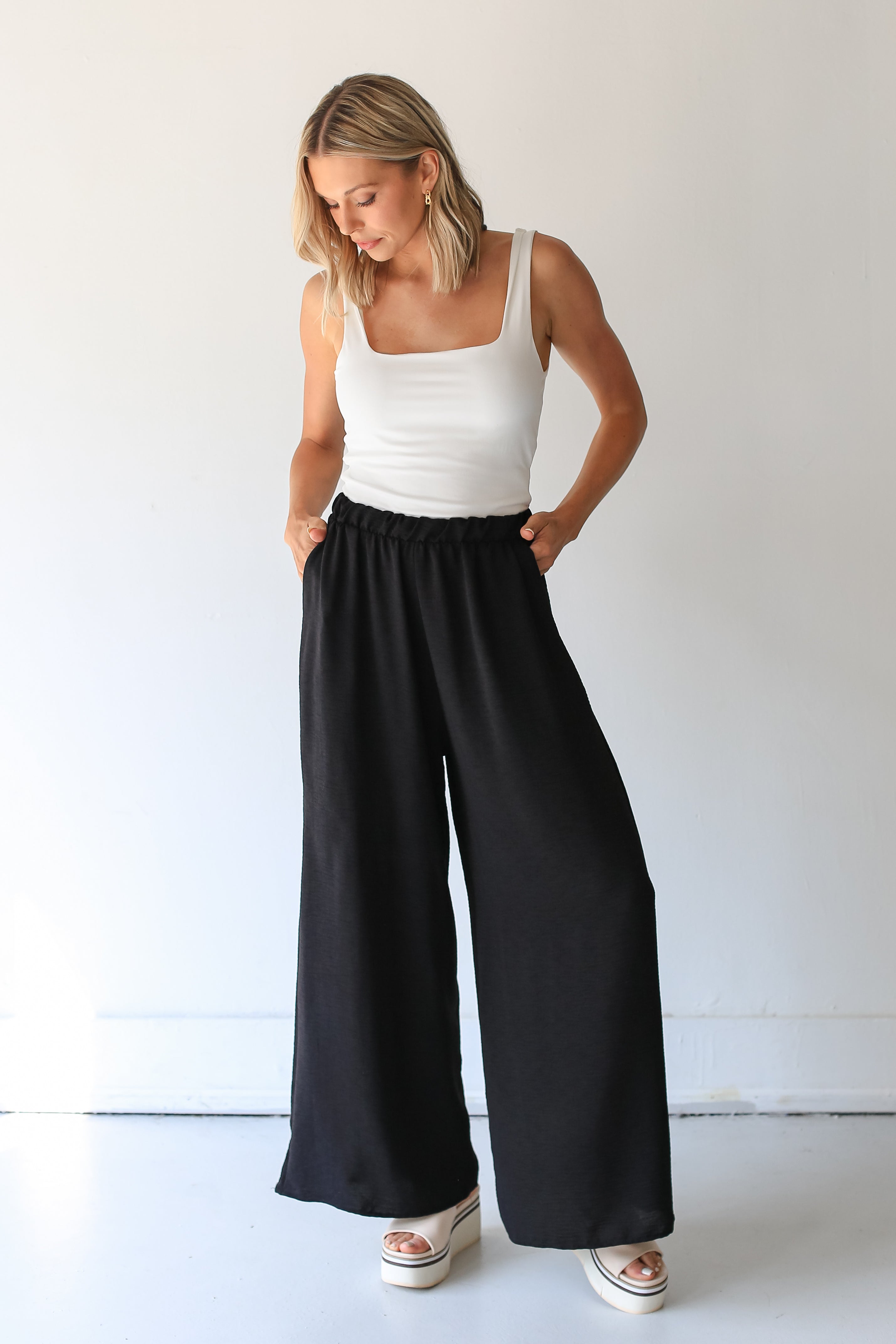 black Wide Leg Pants front view