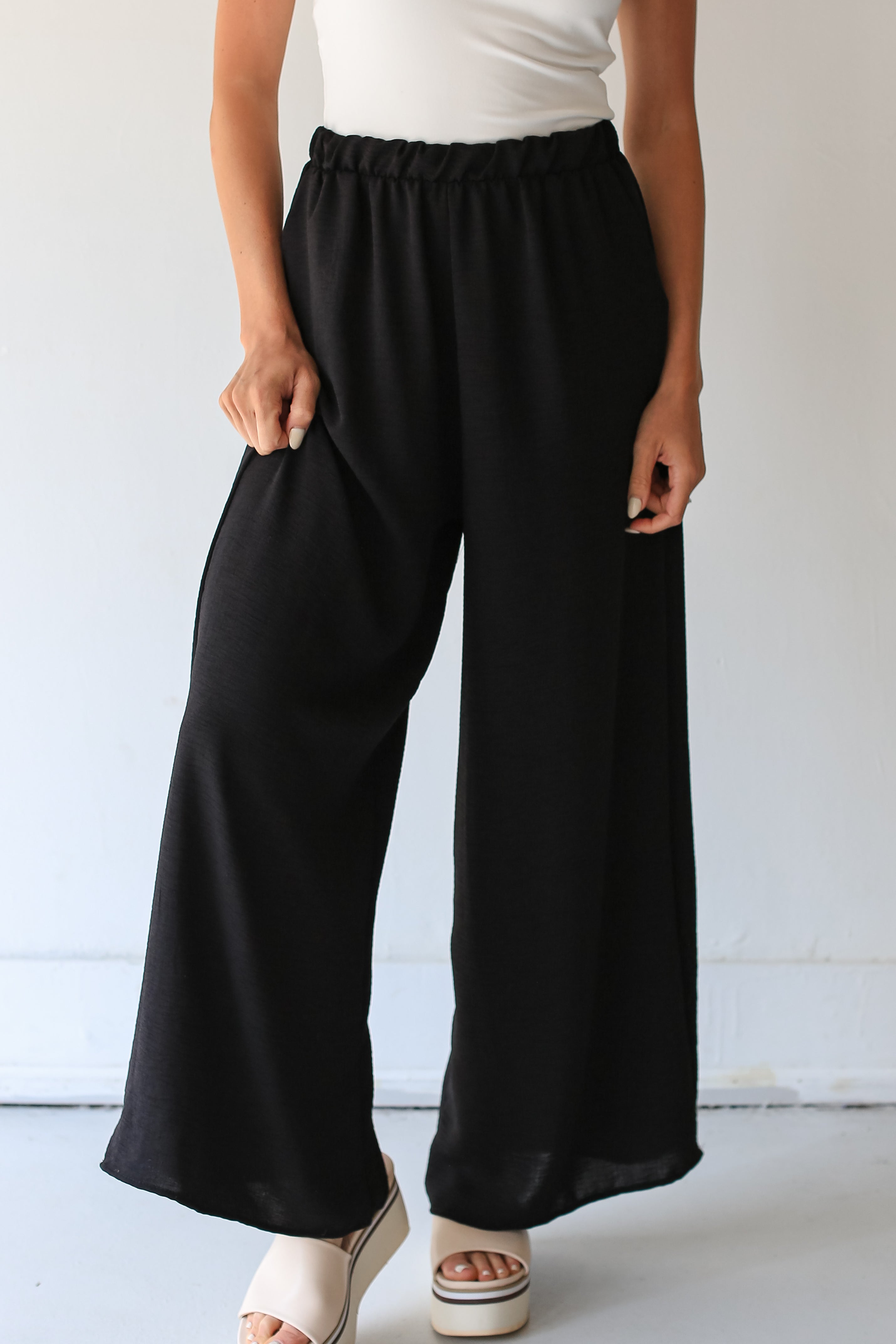 black Wide Leg Pants on dress up model