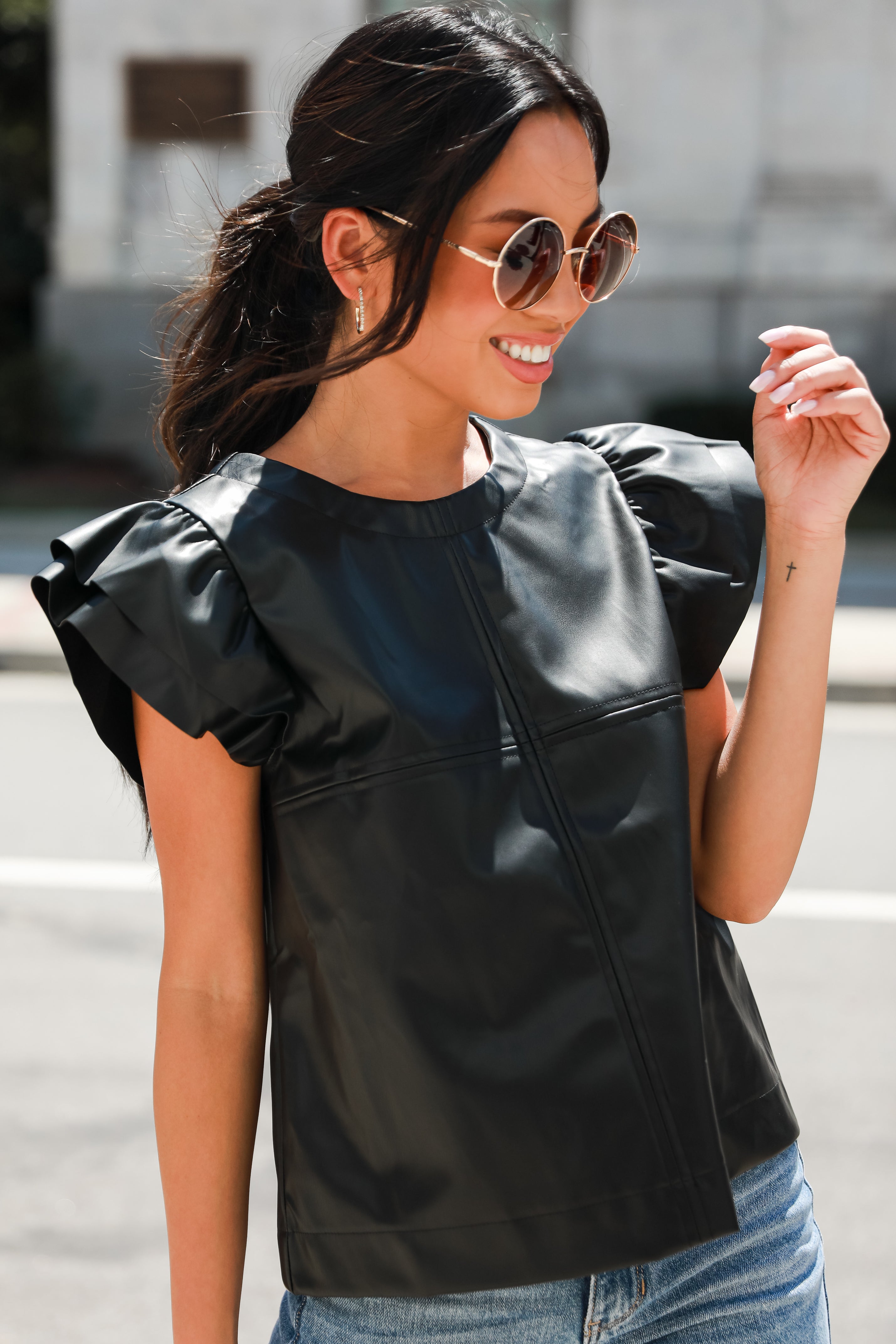 Faux leather clearance blouse