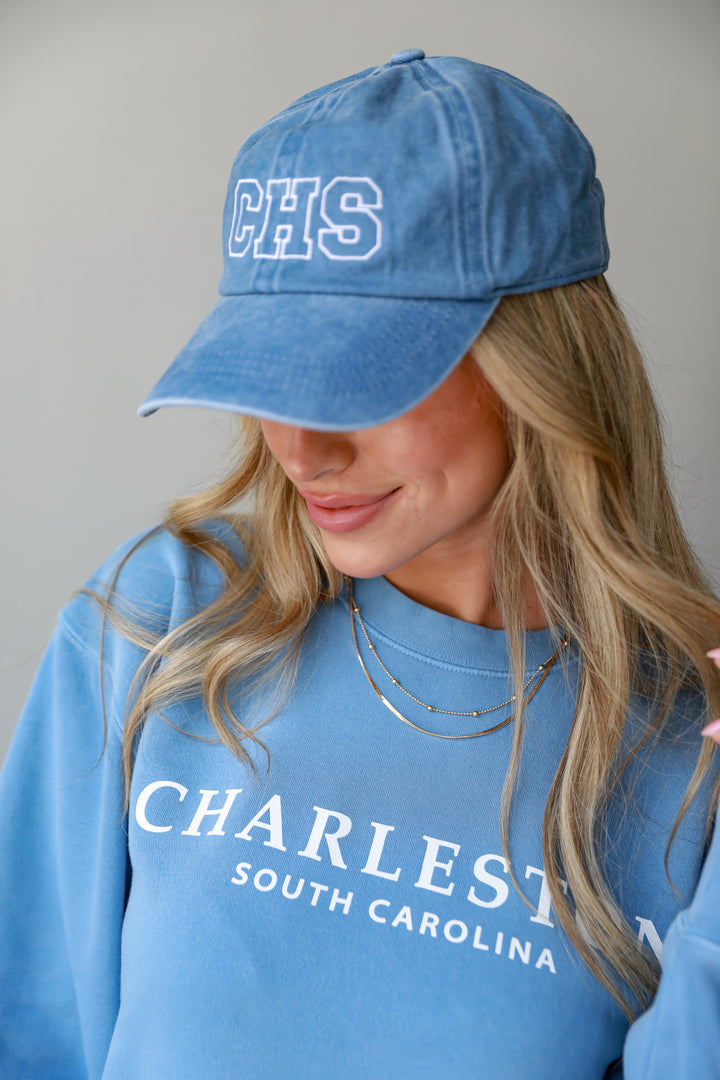 blue CHS Embroidered Hat close up