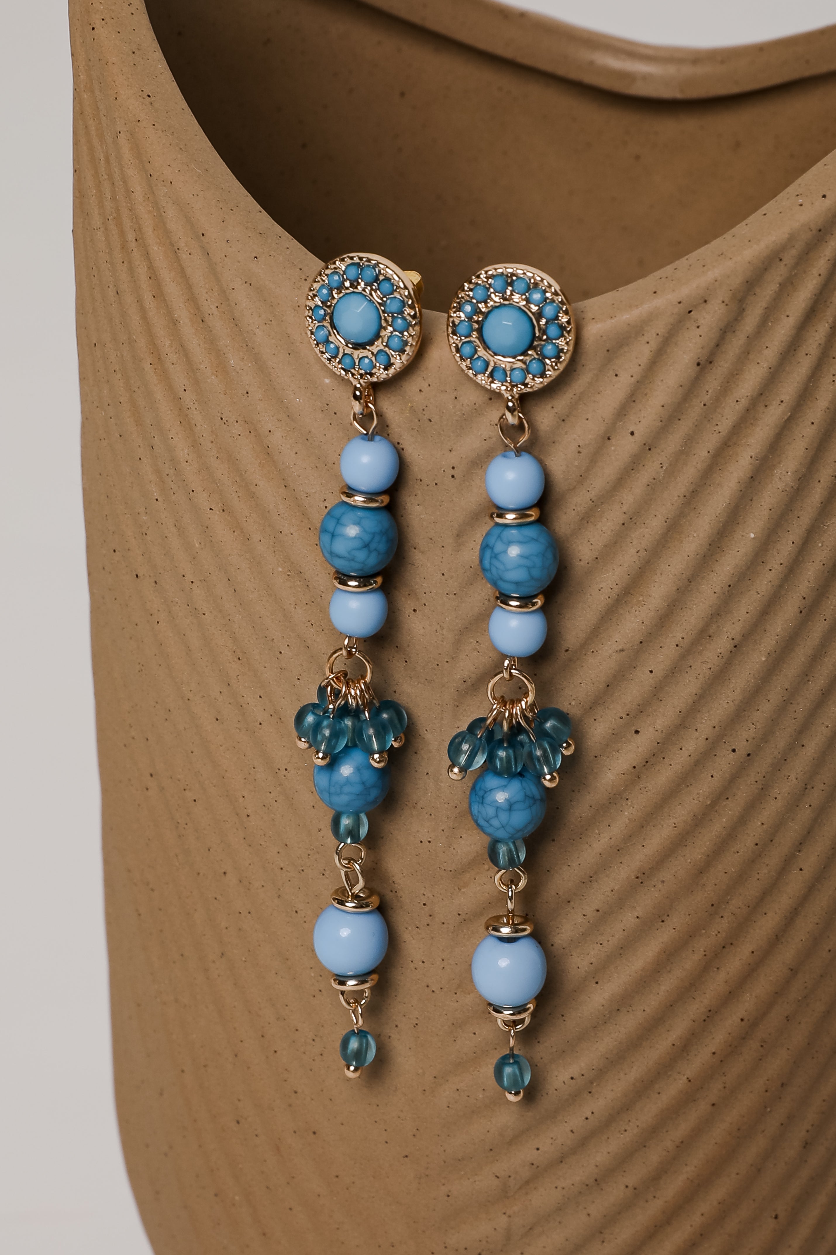 Rachel Blue Beaded Drop Earrings