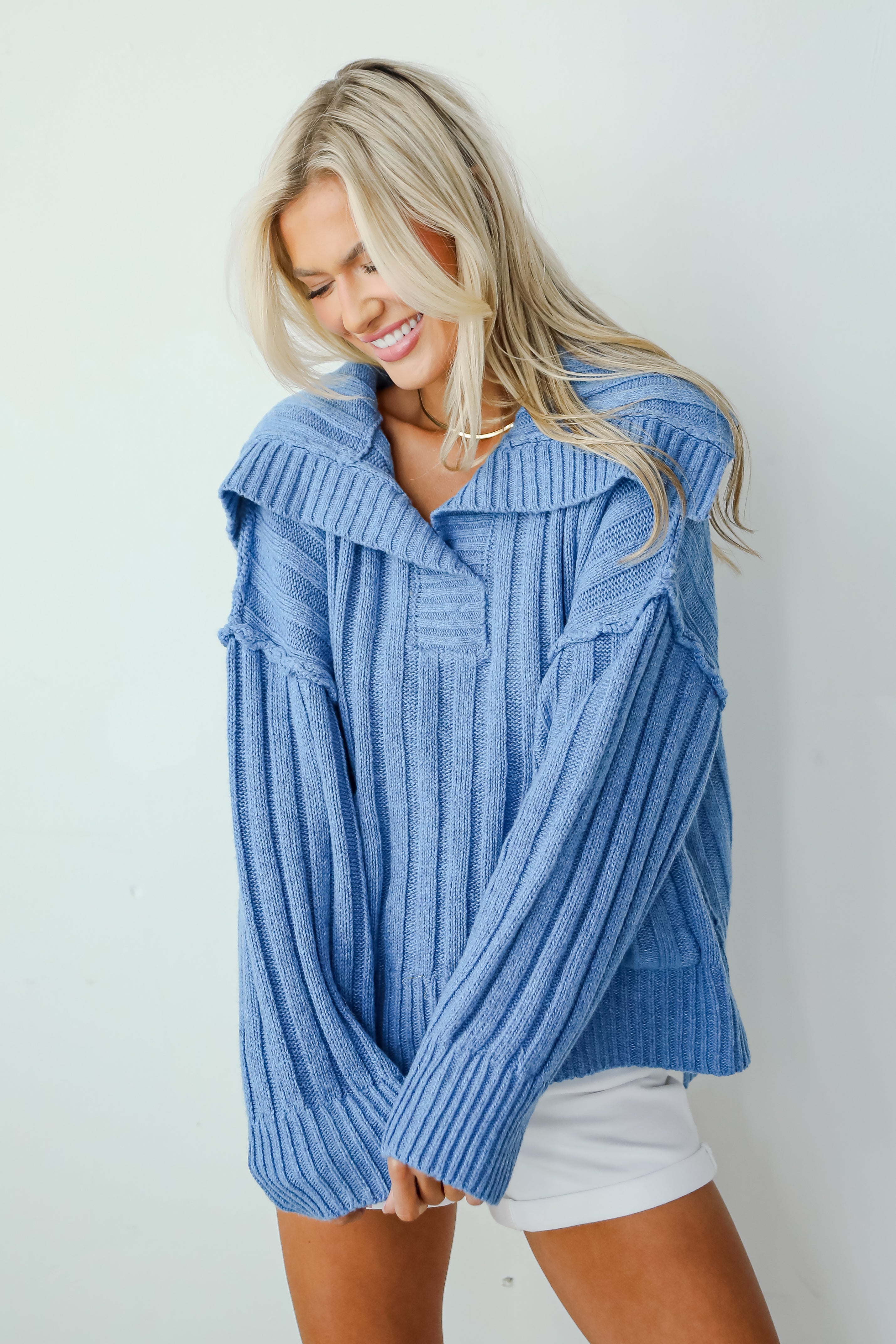 Happy Aesthetic Blue Collared Sweater