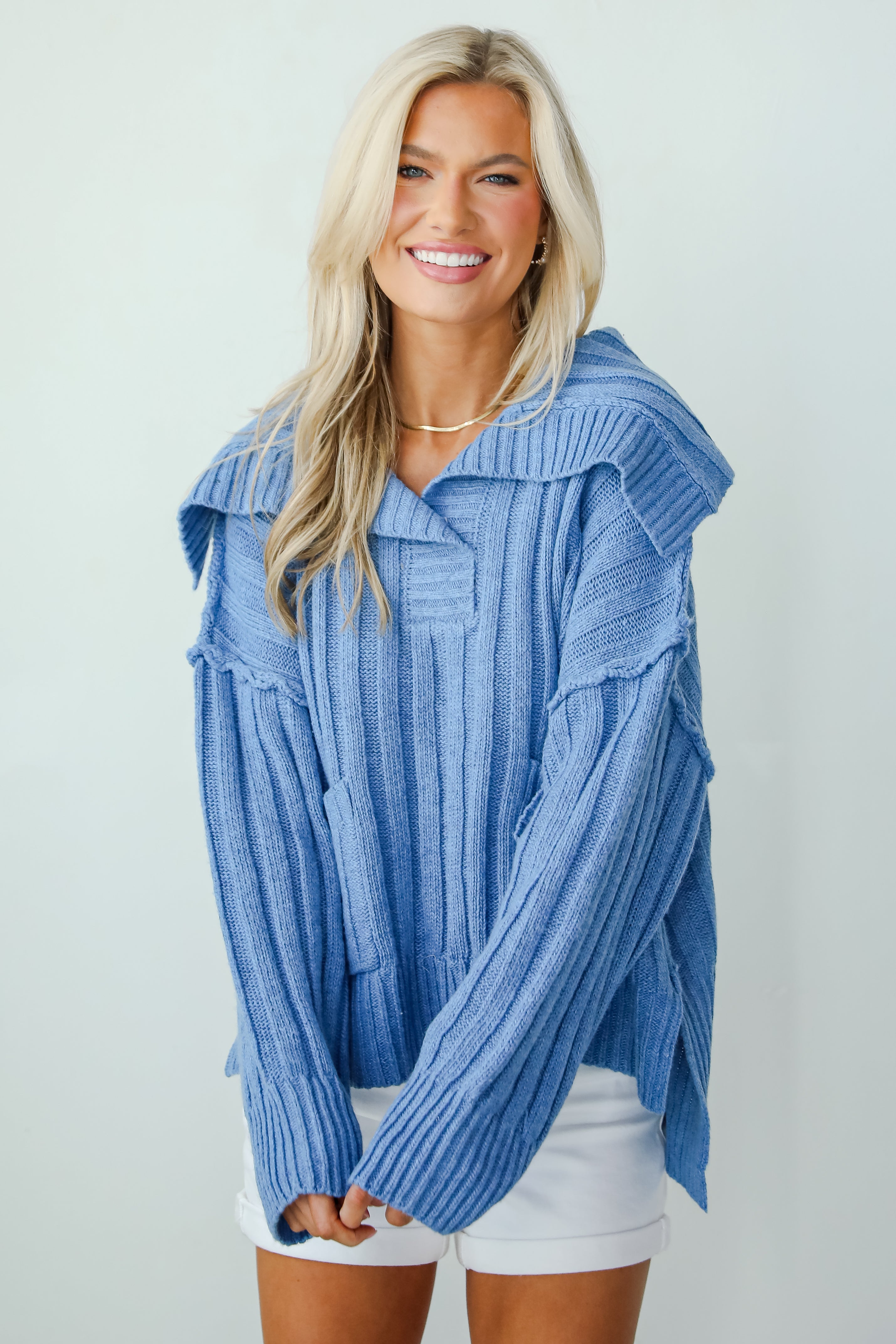 Happy Aesthetic Blue Collared Sweater