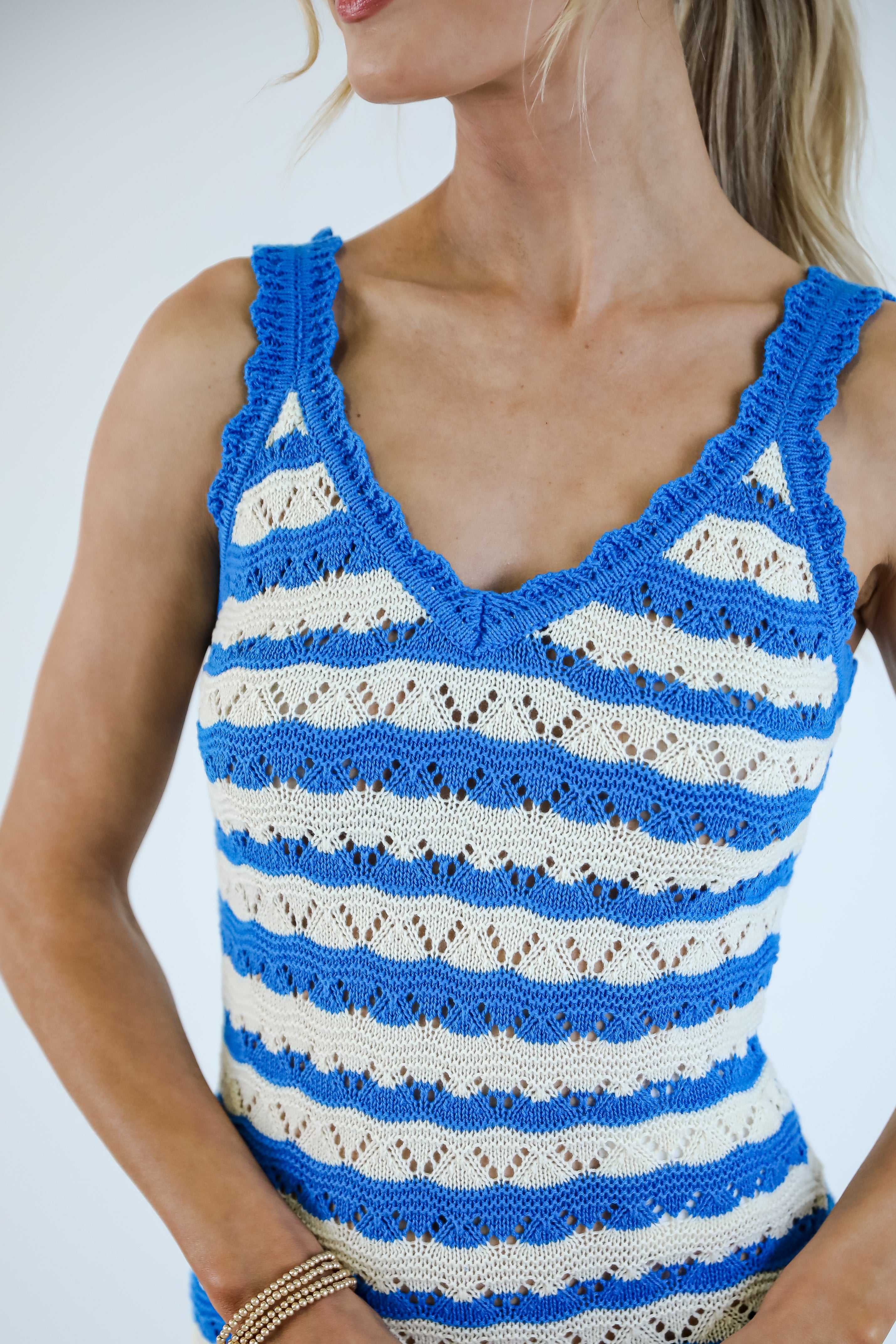 FINAL SALE - Memories Are Made Blue Striped Crochet Maxi Dress