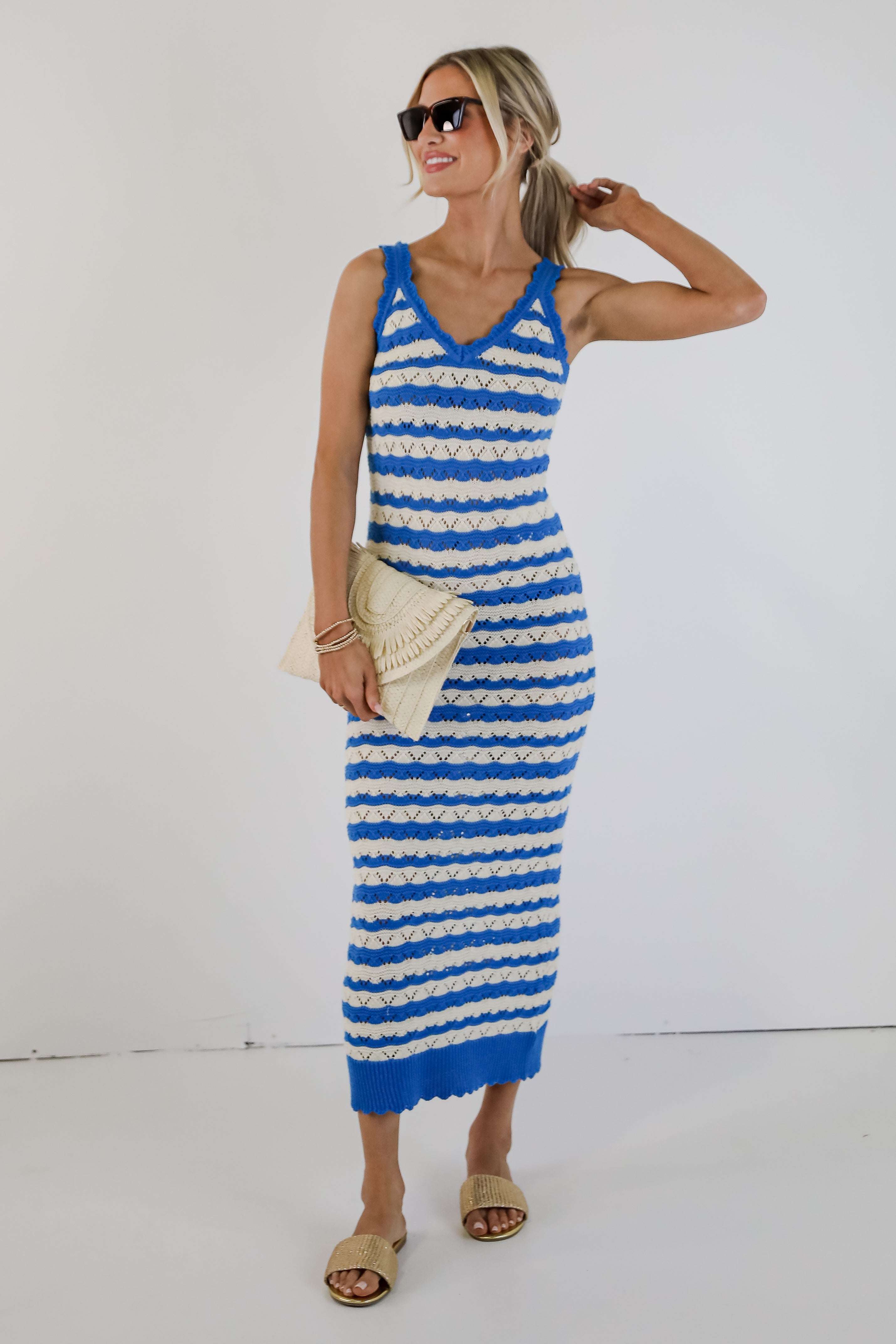 FINAL SALE - Memories Are Made Blue Striped Crochet Maxi Dress