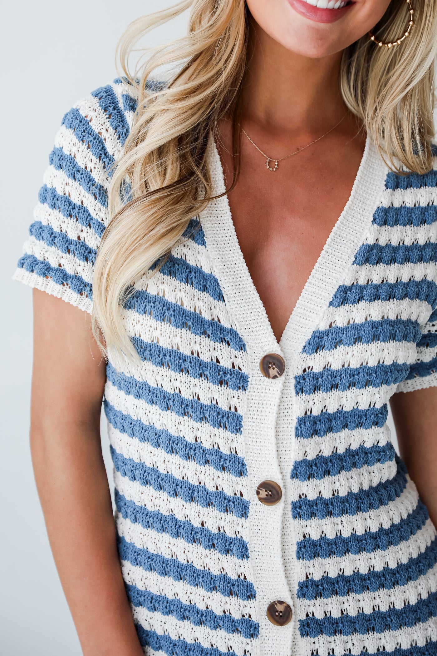 Feeling The Best Blue Striped Crochet Knit Midi Dress