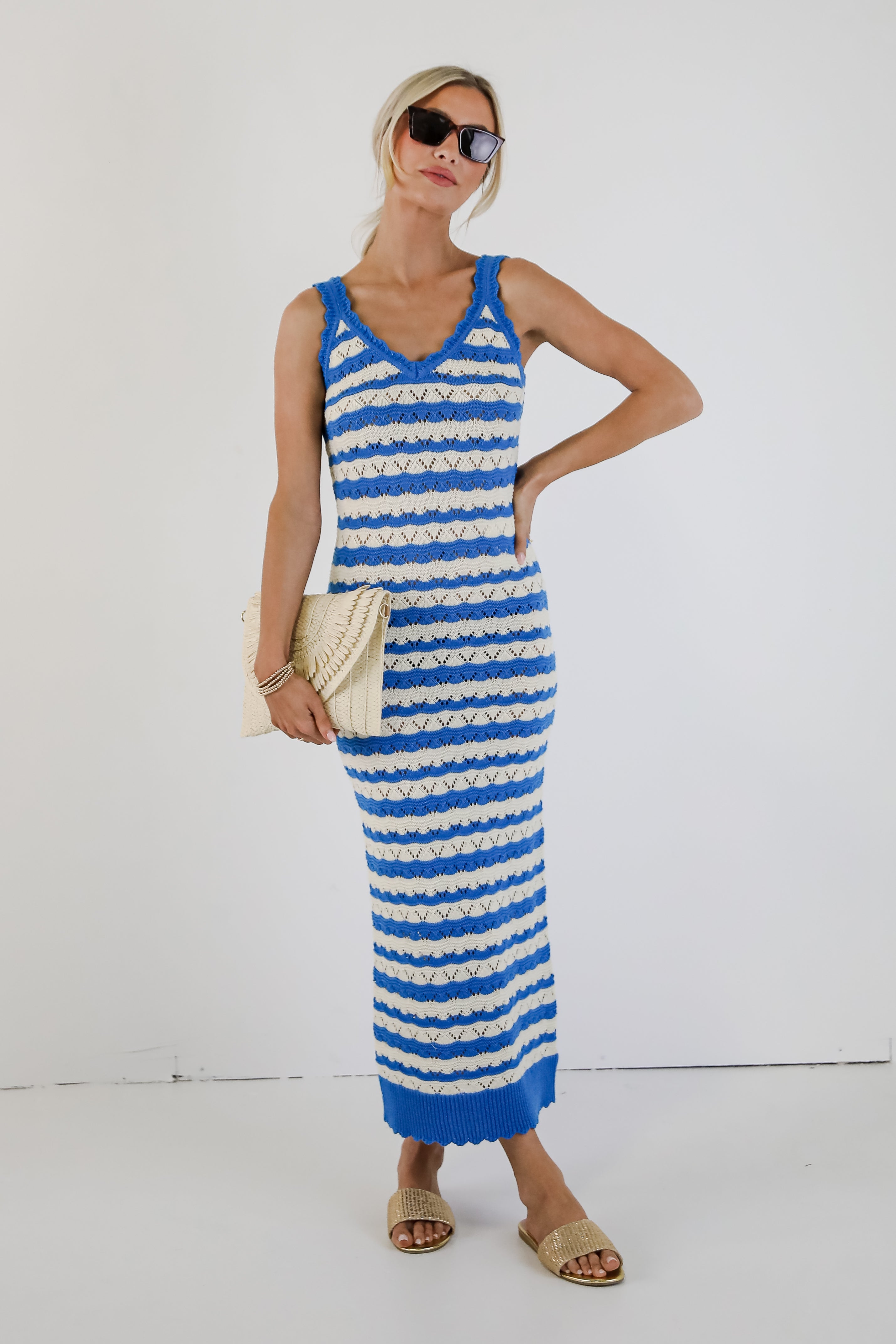 FINAL SALE - Memories Are Made Blue Striped Crochet Maxi Dress