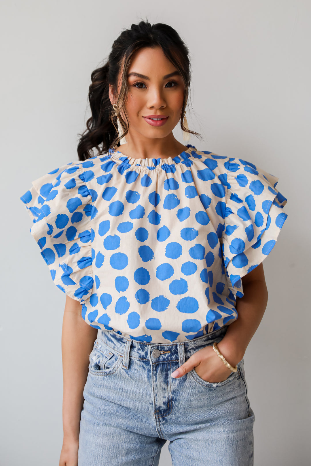 blue dotted blouse