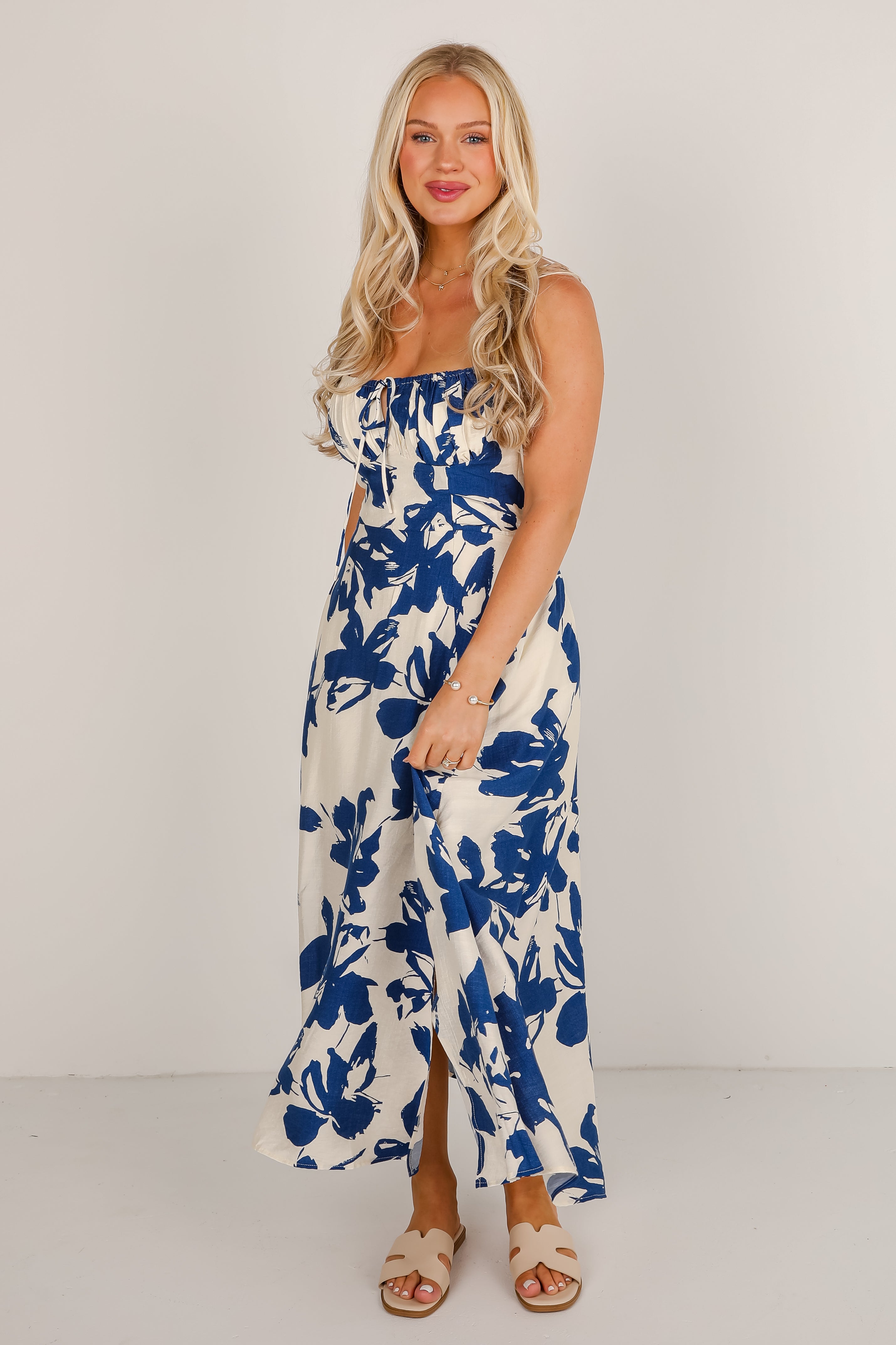 Soak Up The Sun Blue Floral Midi Dress