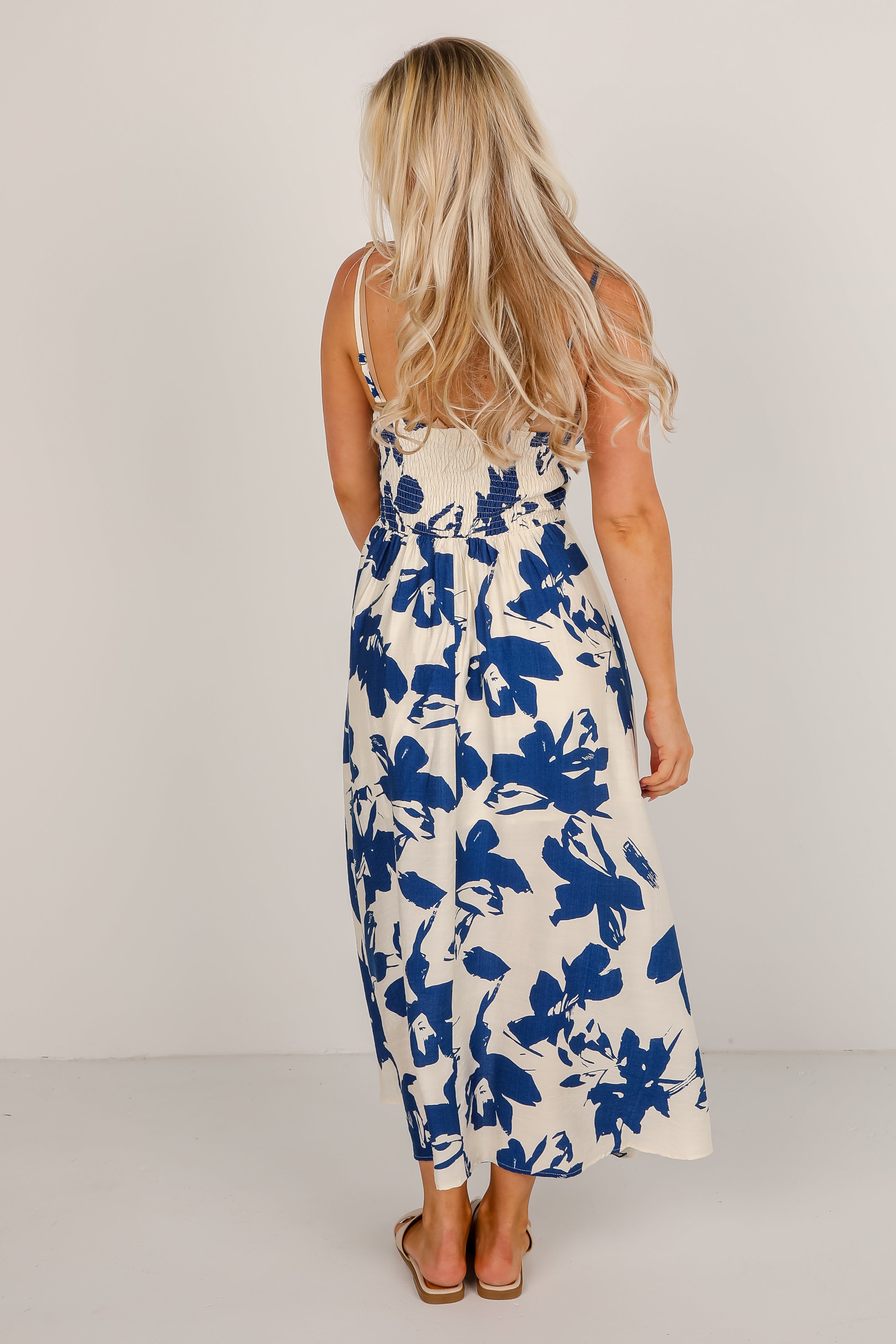 Soak Up The Sun Blue Floral Midi Dress