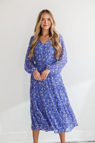 Blue Floral Midi Dress for women