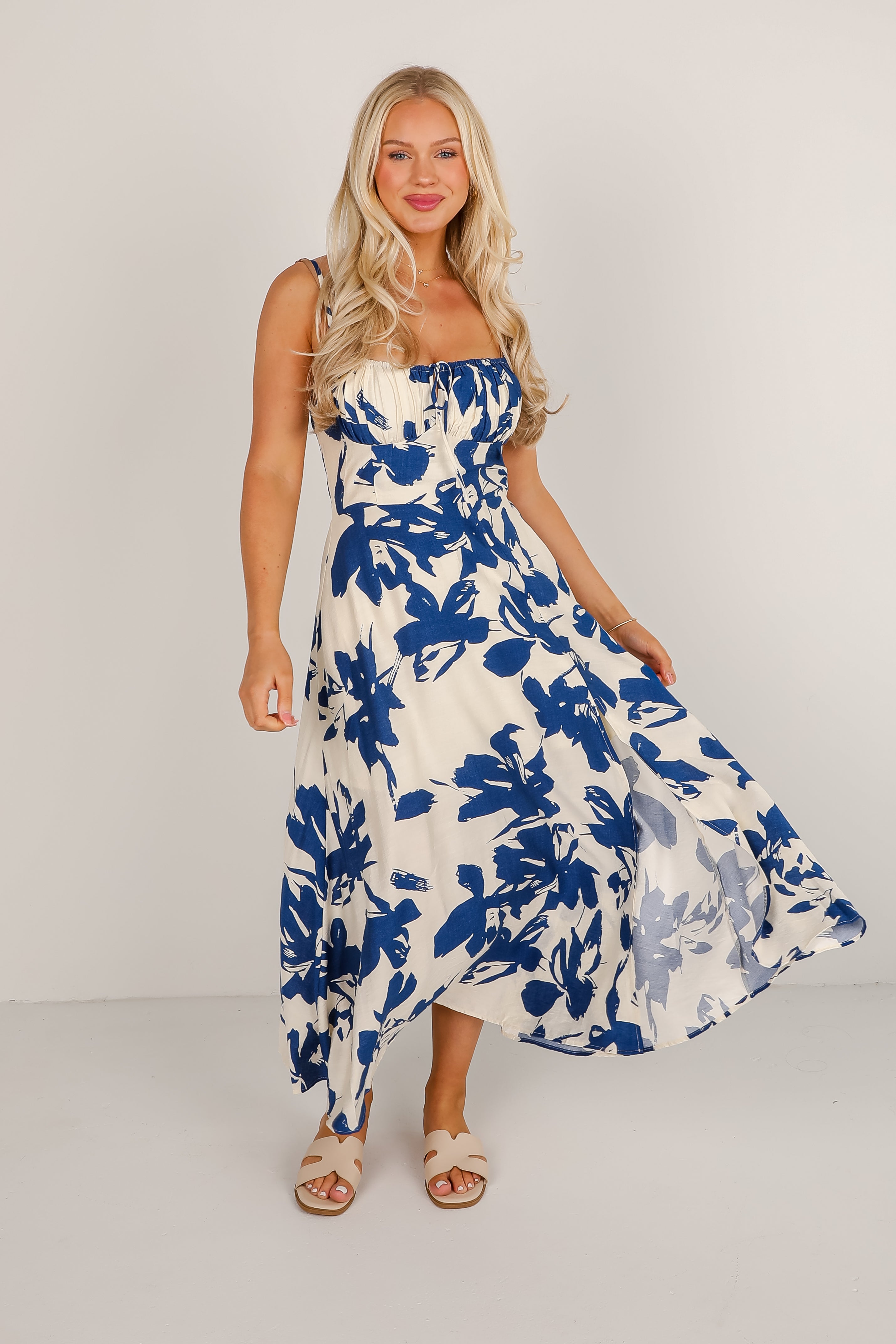Soak Up The Sun Blue Floral Midi Dress