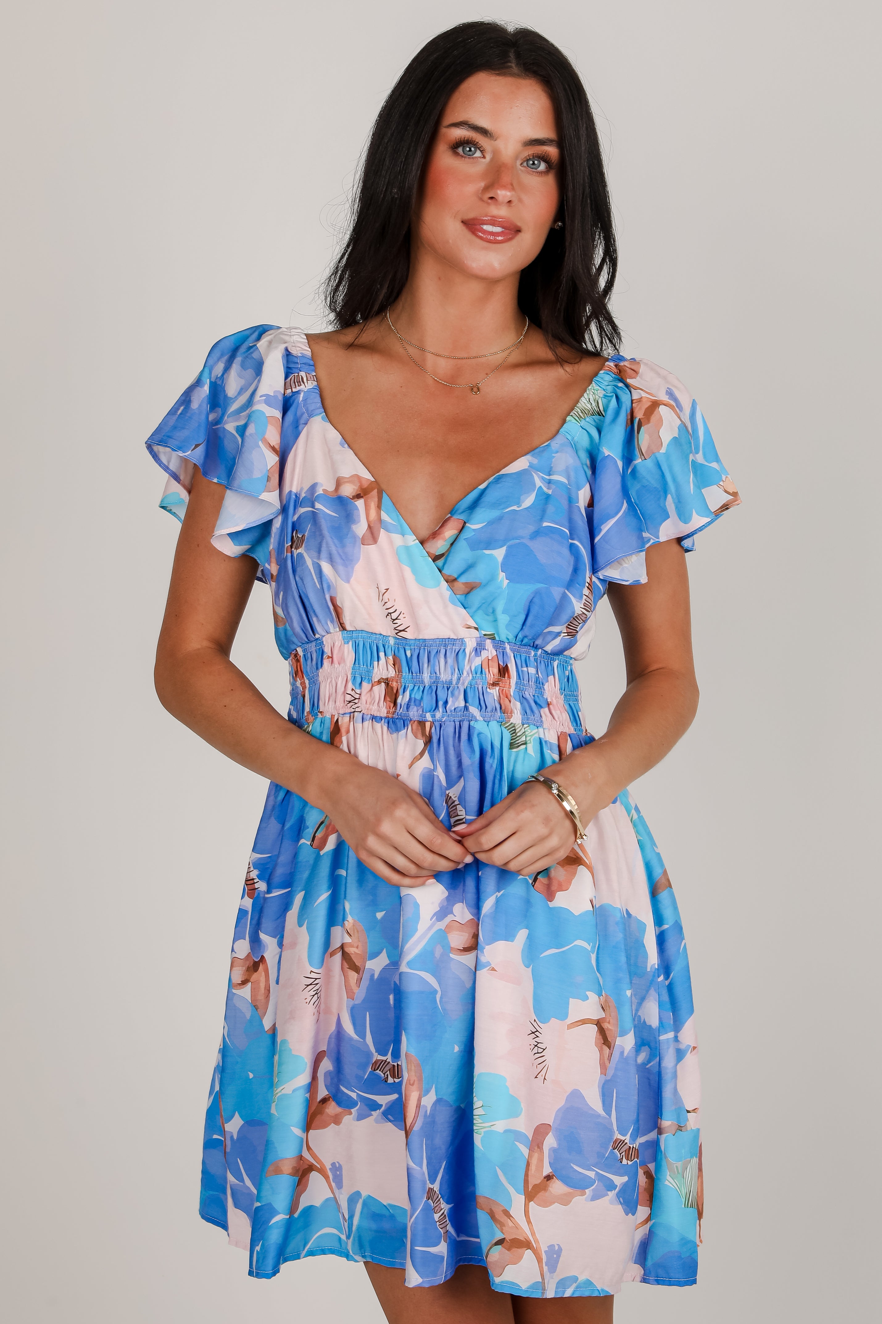 Boldly Blooming Blue Floral Mini Dress
