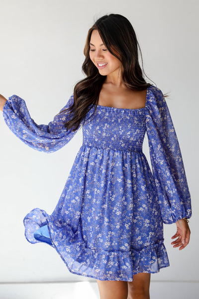 Blue Floral Mini Dress for women