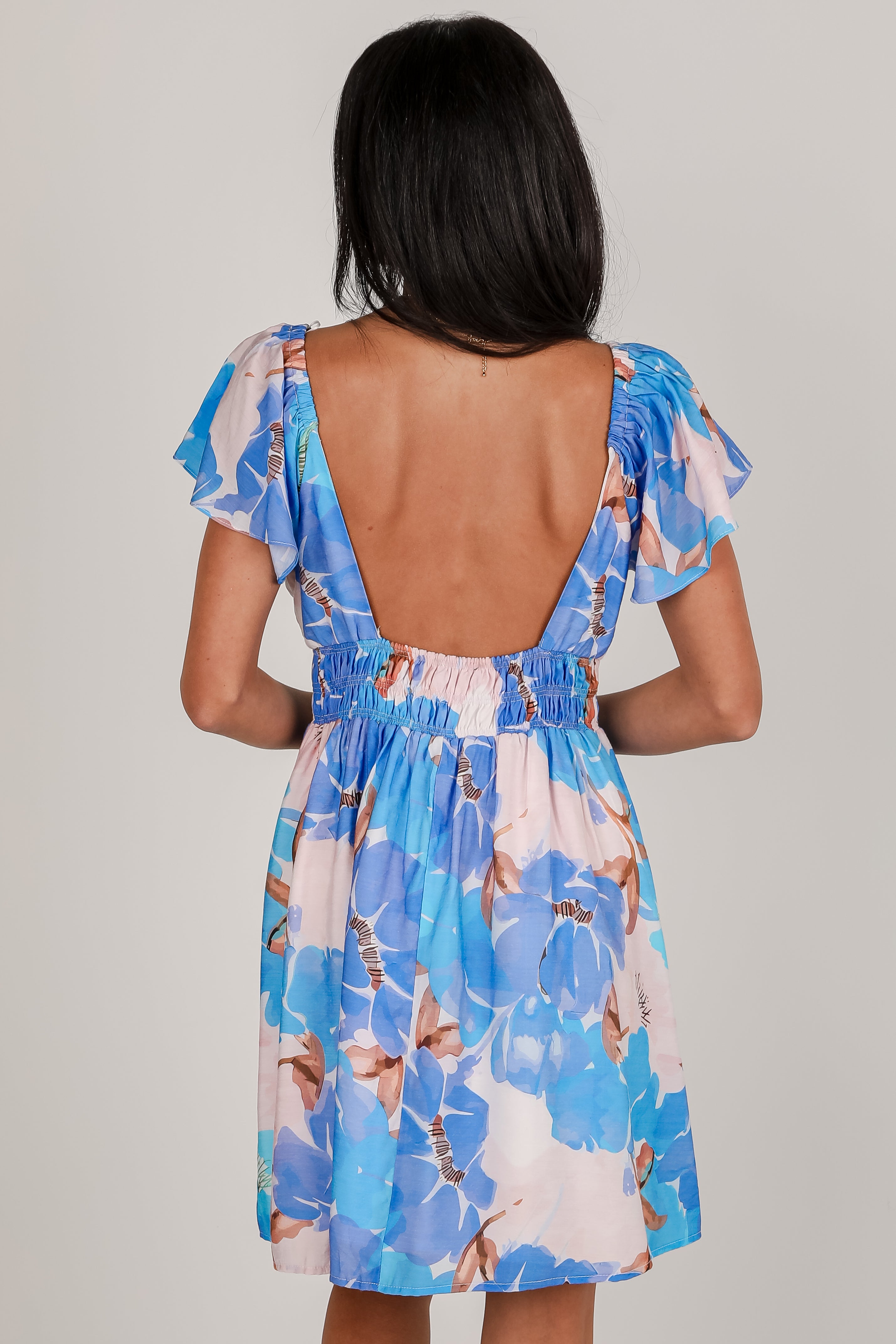 Boldly Blooming Blue Floral Mini Dress