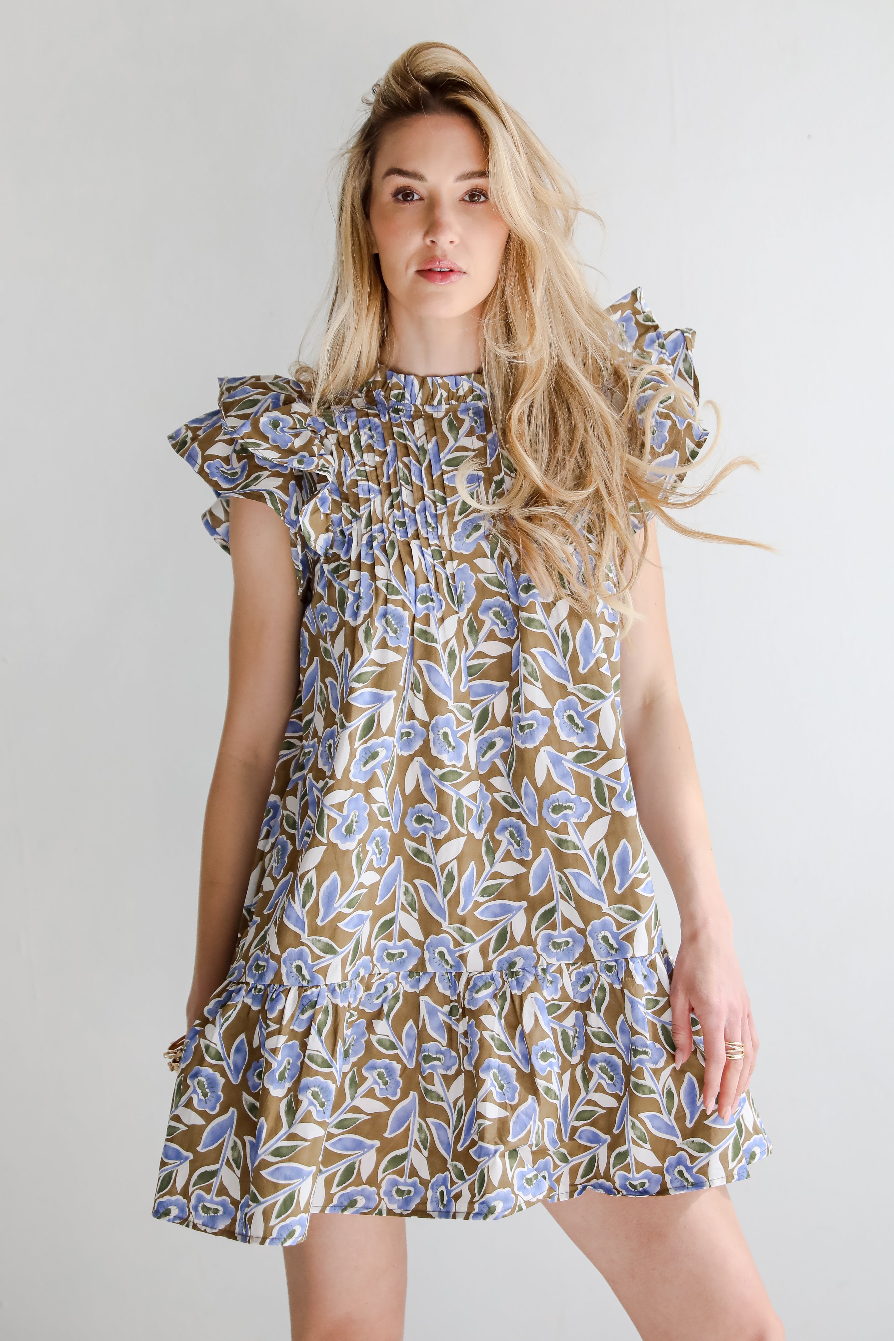 Garden Romance Blue Floral Mini Dress