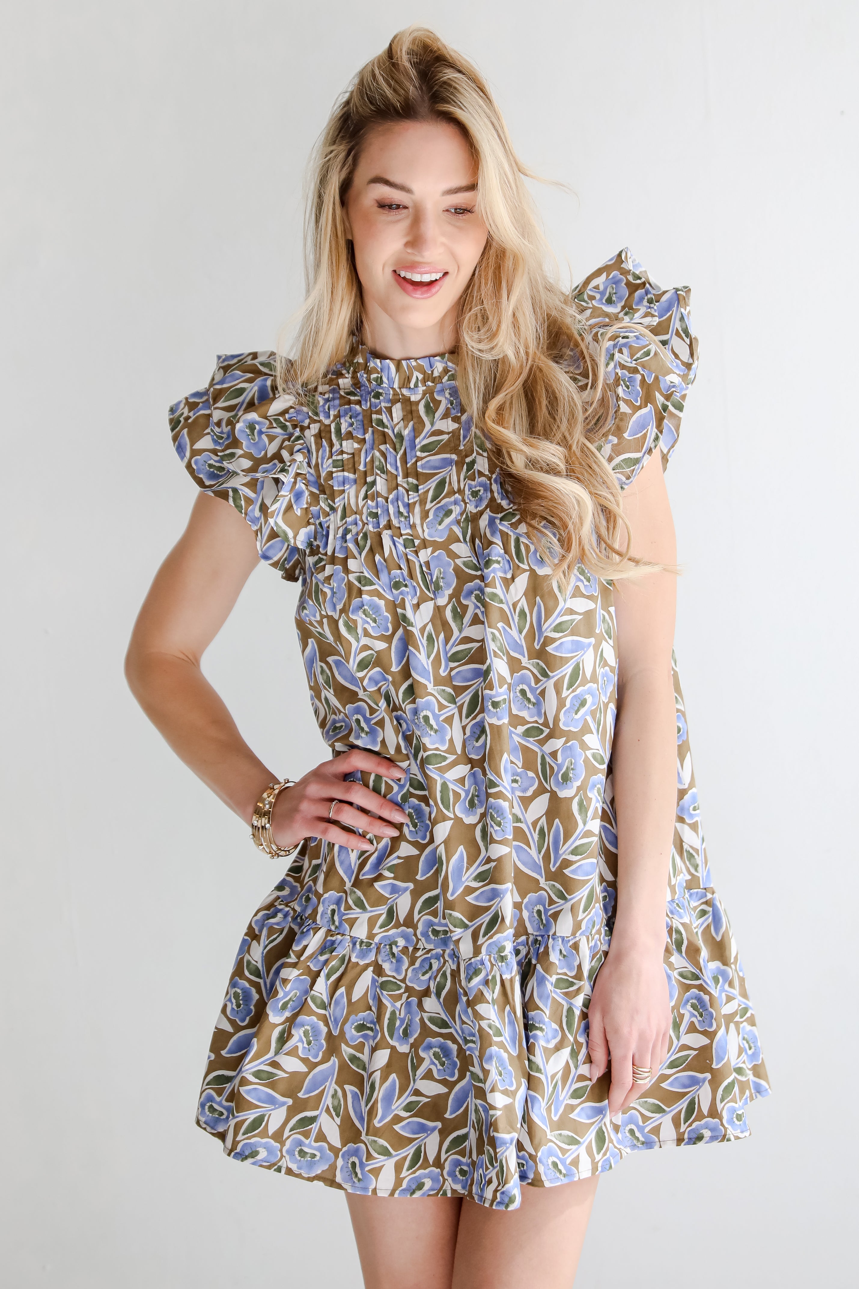 Garden Romance Blue Floral Mini Dress