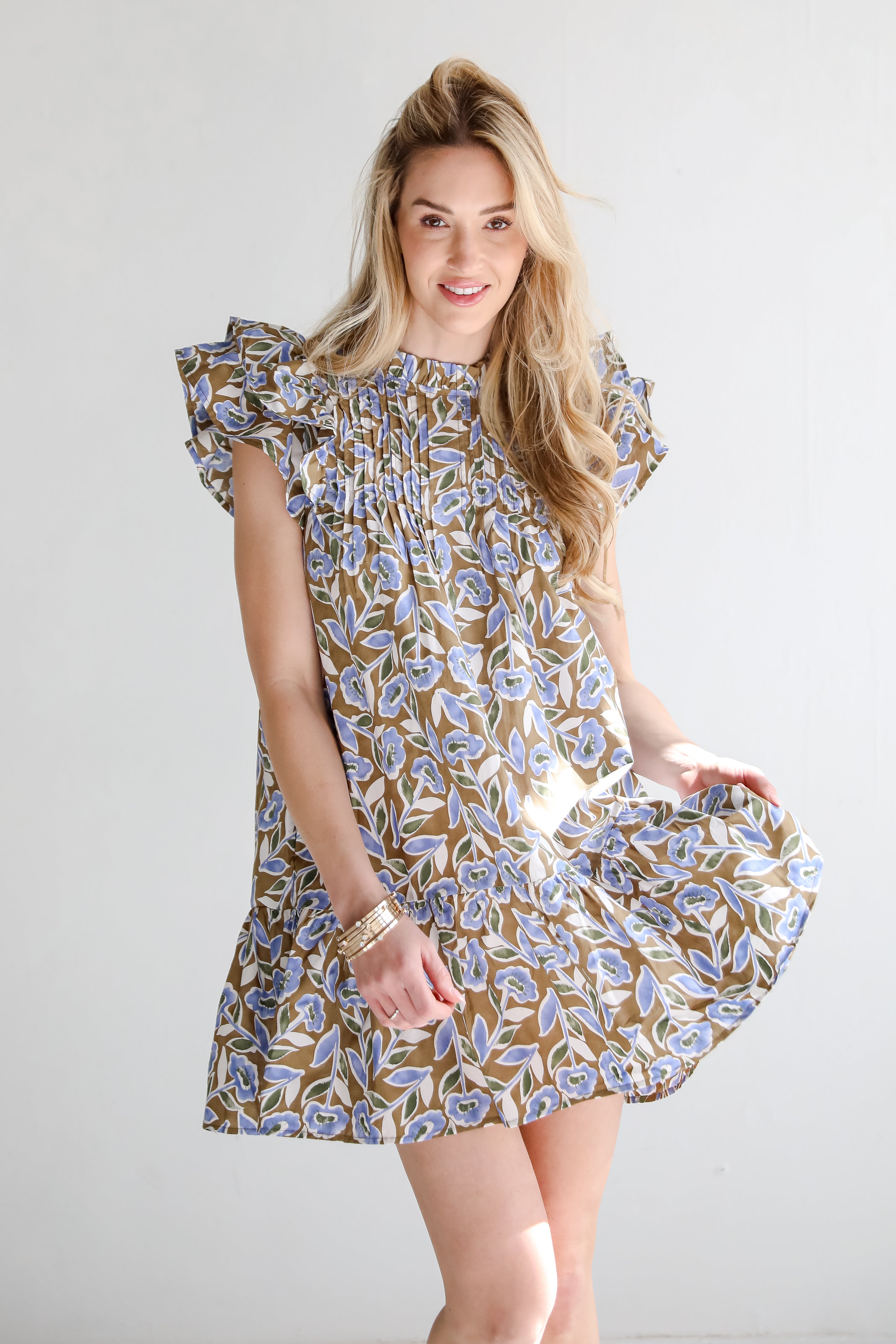 Garden Romance Blue Floral Mini Dress
