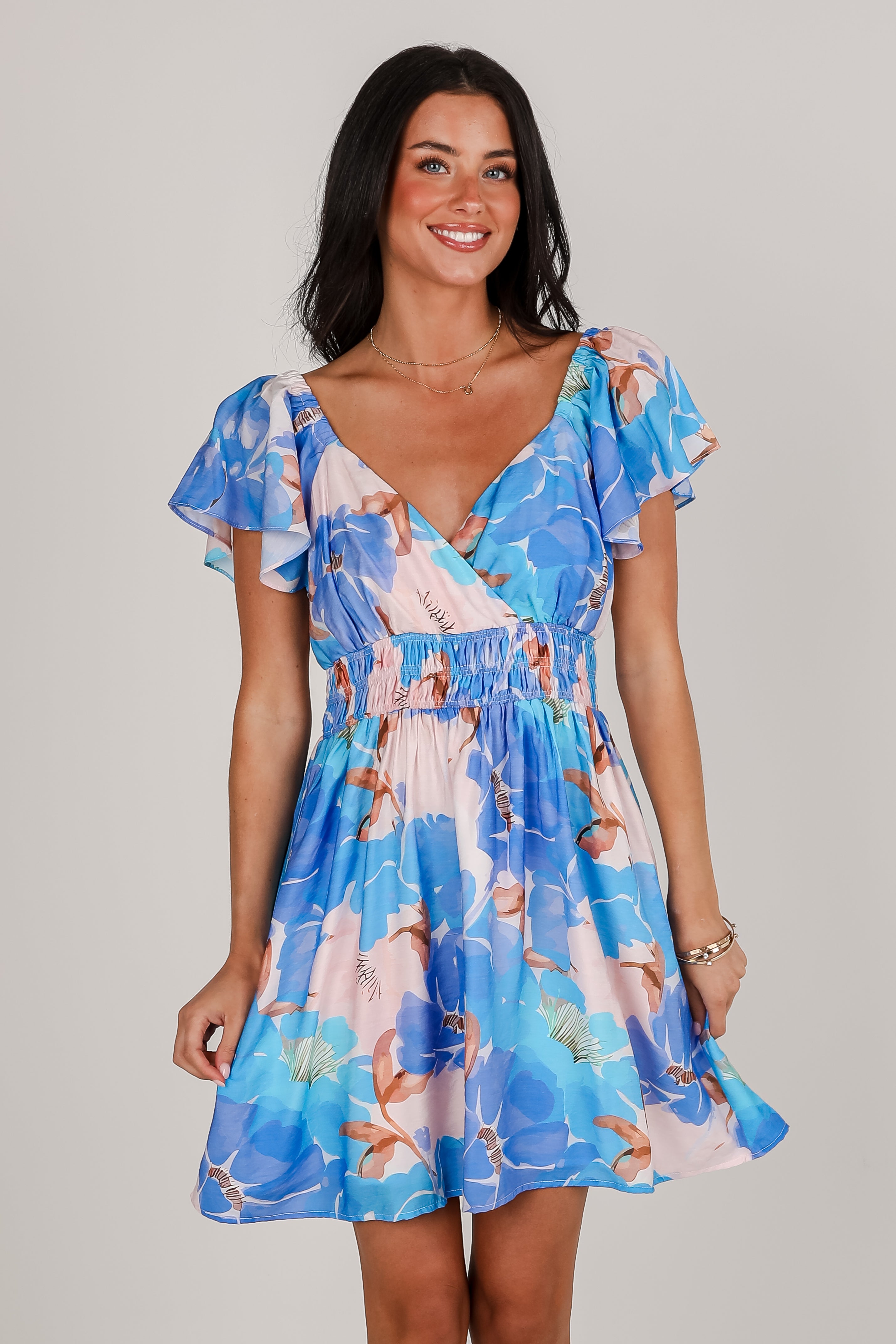 Boldly Blooming Blue Floral Mini Dress