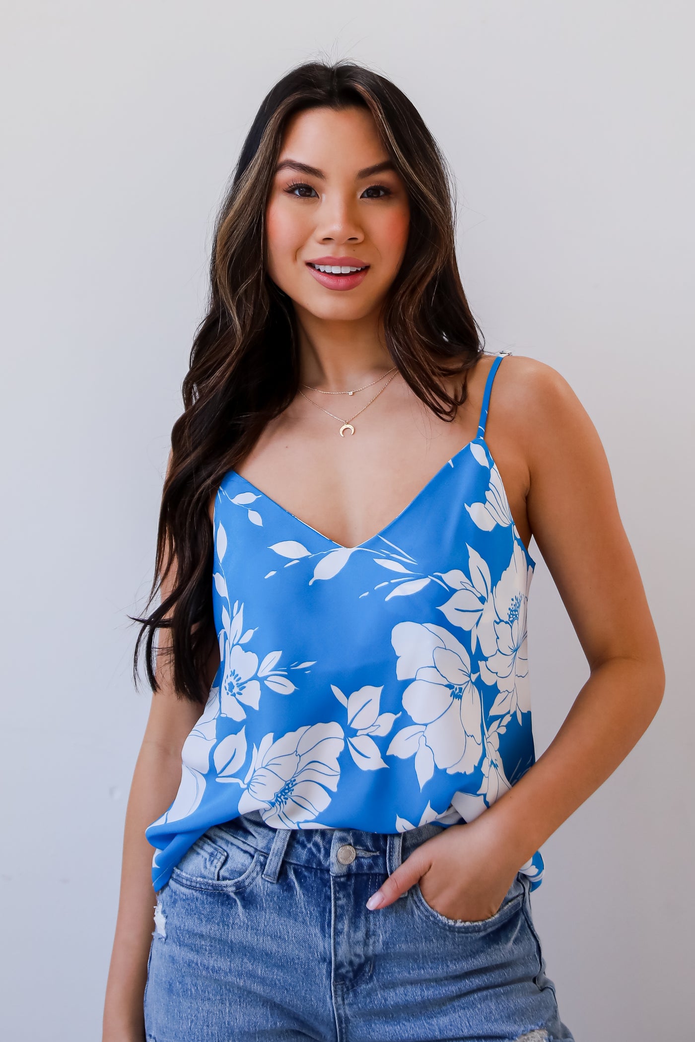 Now Or Never Royal Blue Floral Tank