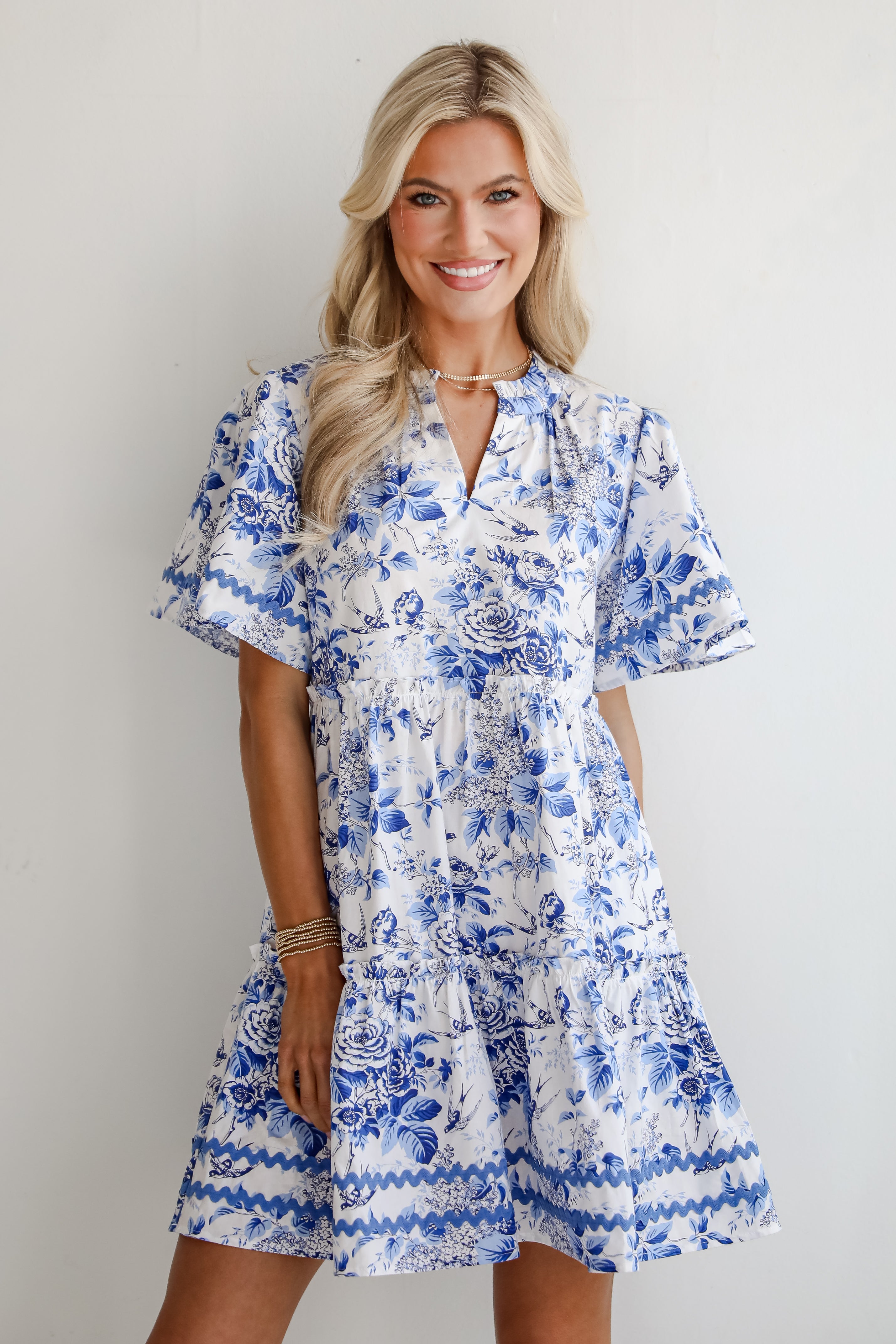 Glamorous Efforts Blue Floral Tiered Mini Dress