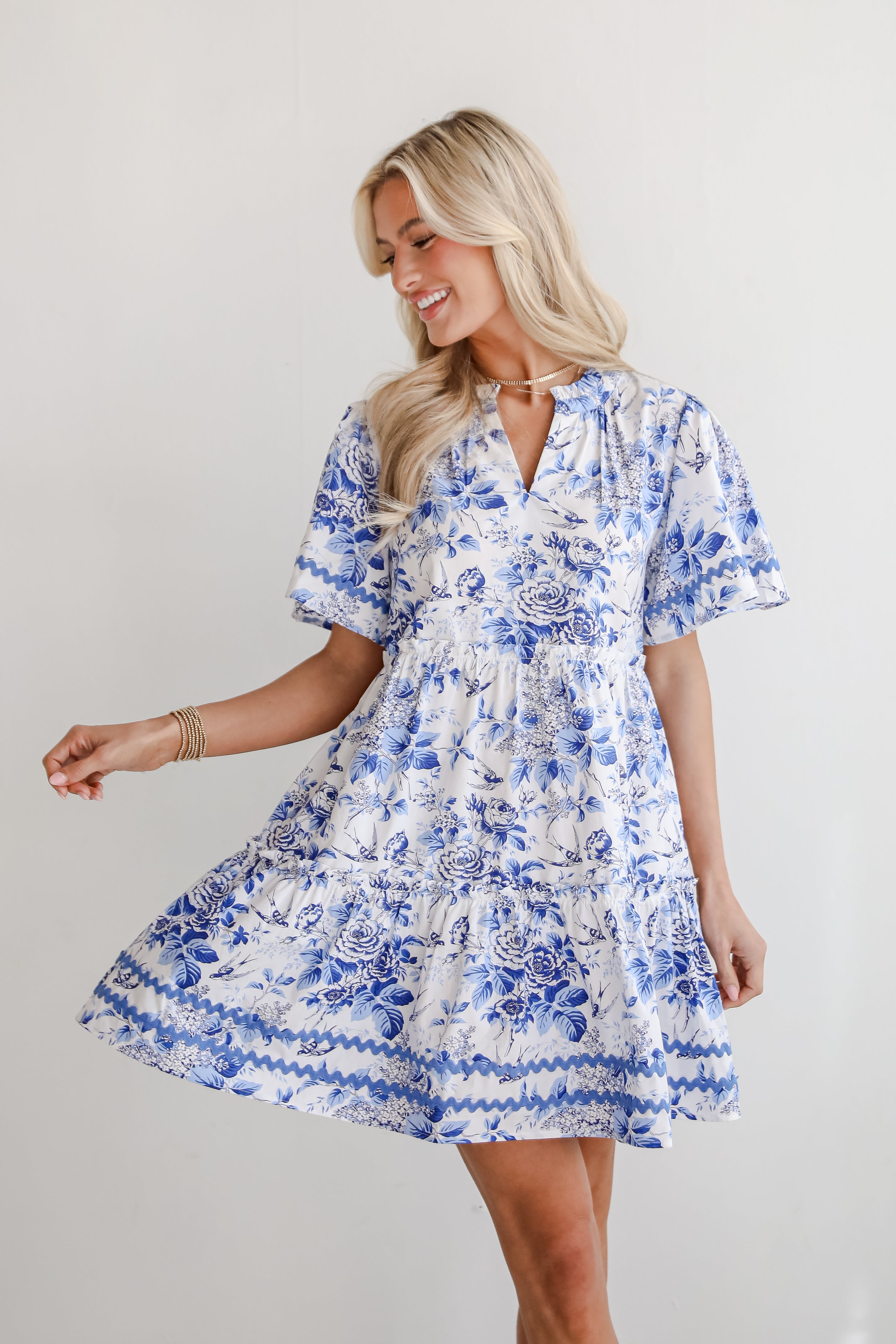 Glamorous Efforts Blue Floral Tiered Mini Dress