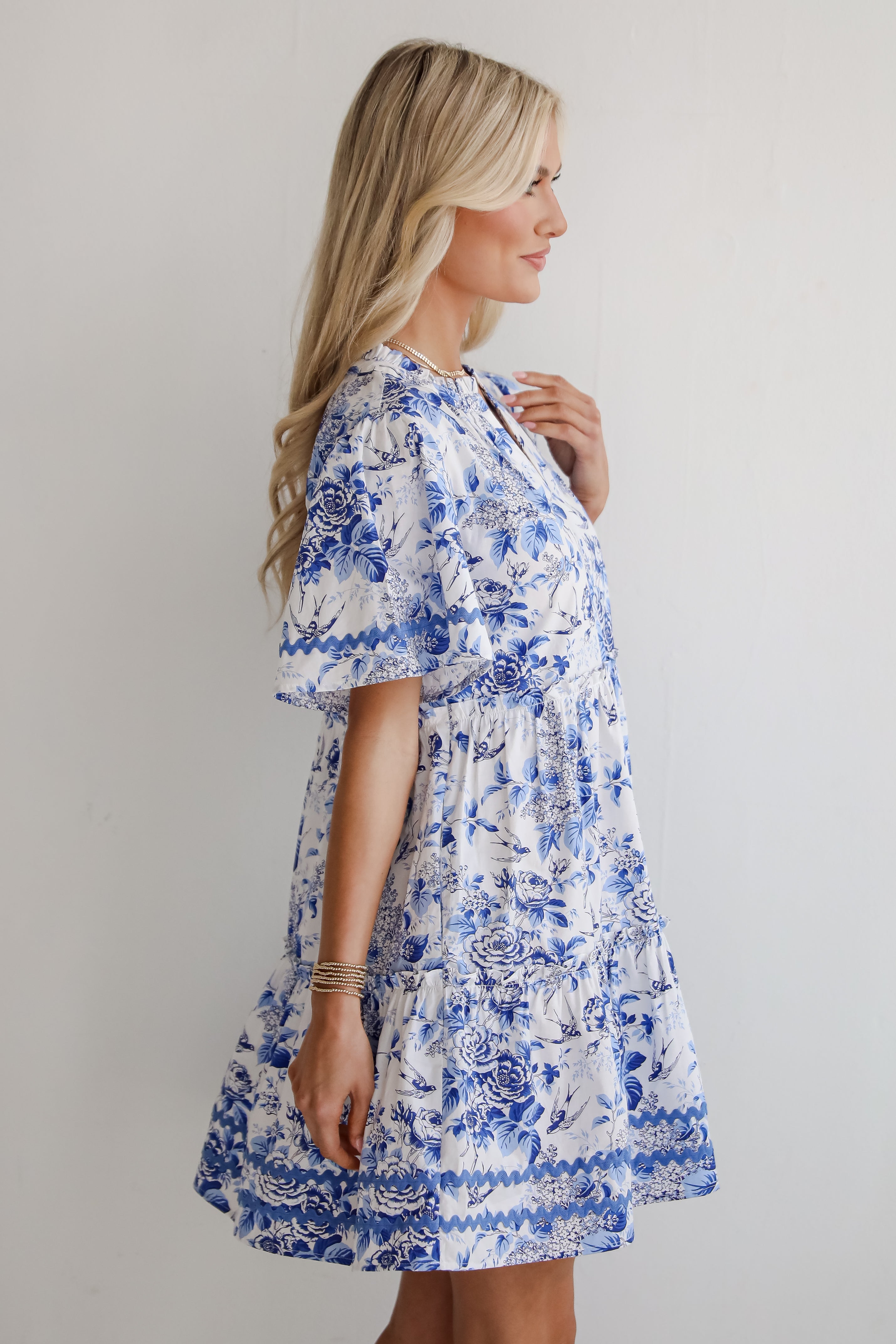 Glamorous Efforts Blue Floral Tiered Mini Dress