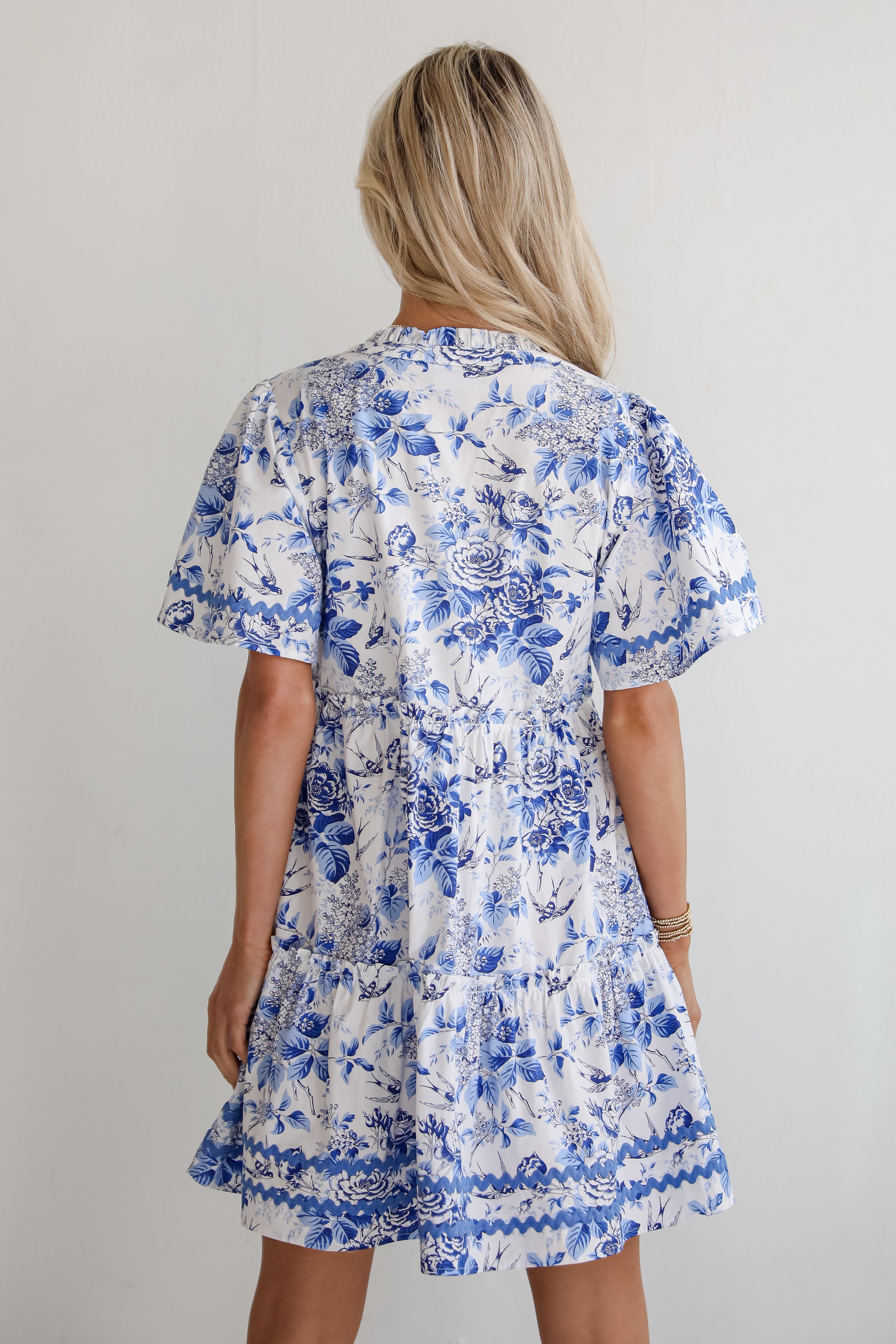 Glamorous Efforts Blue Floral Tiered Mini Dress