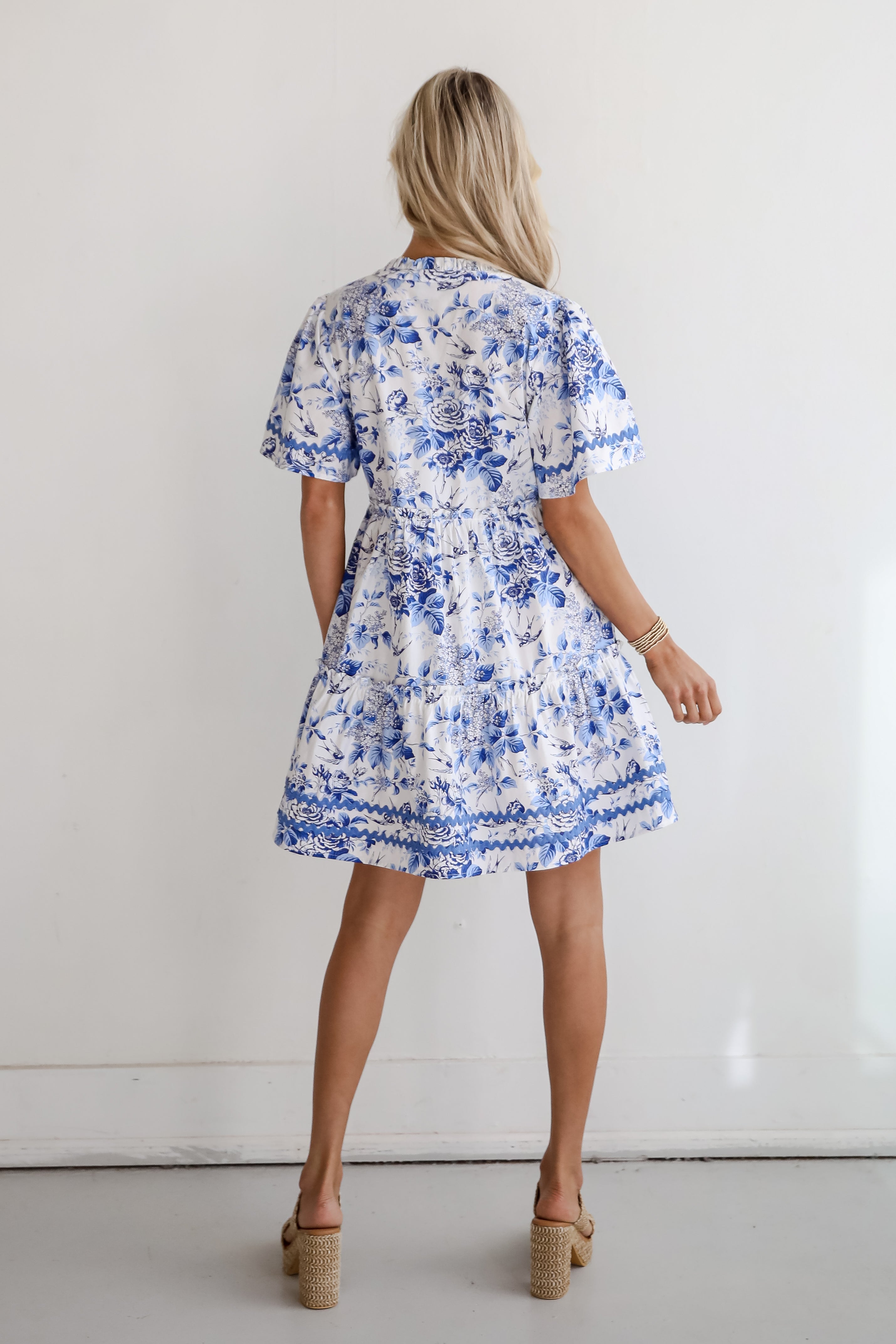 Glamorous Efforts Blue Floral Tiered Mini Dress