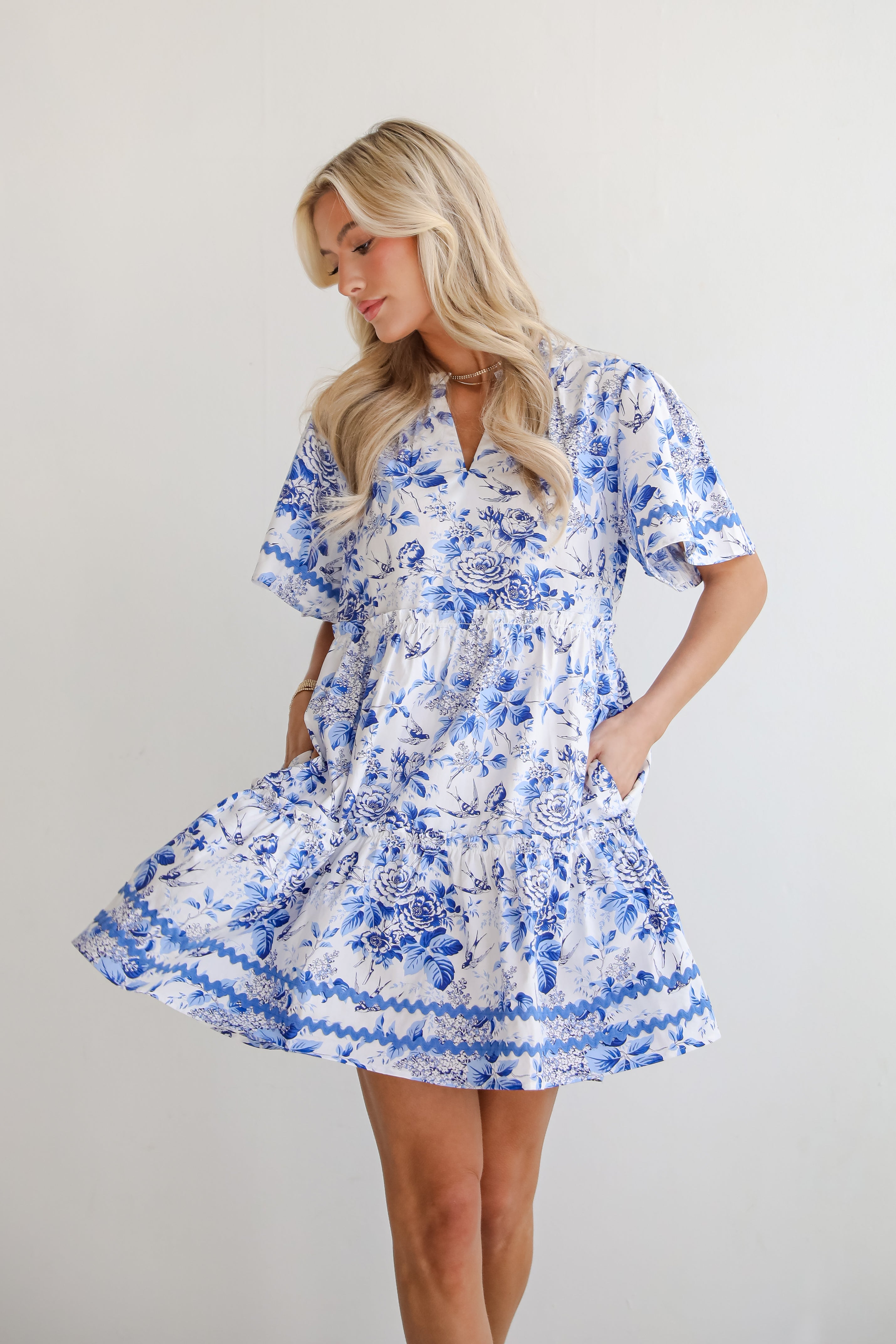 Glamorous Efforts Blue Floral Tiered Mini Dress