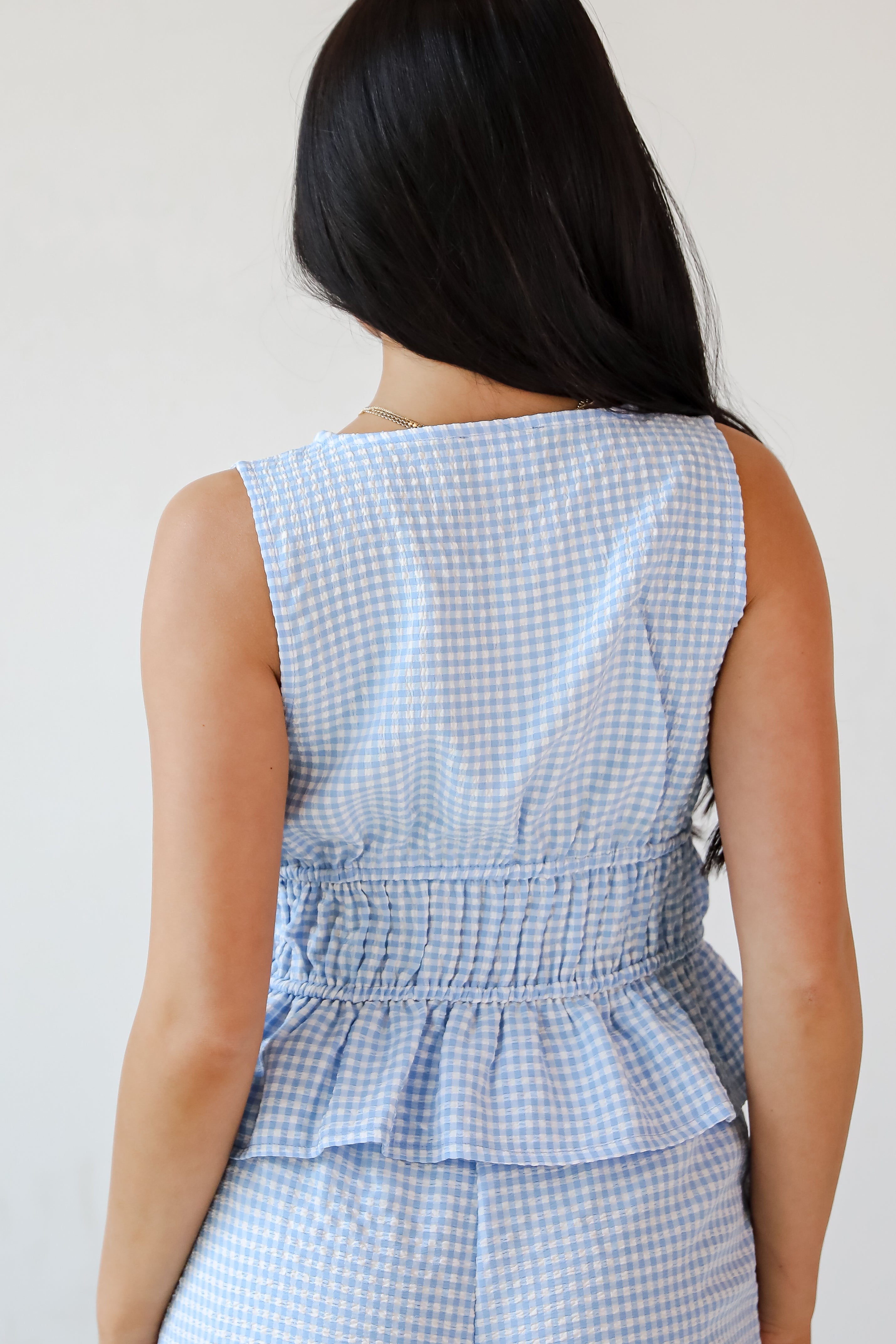 Only For You Blue Gingham Peplum Tank
