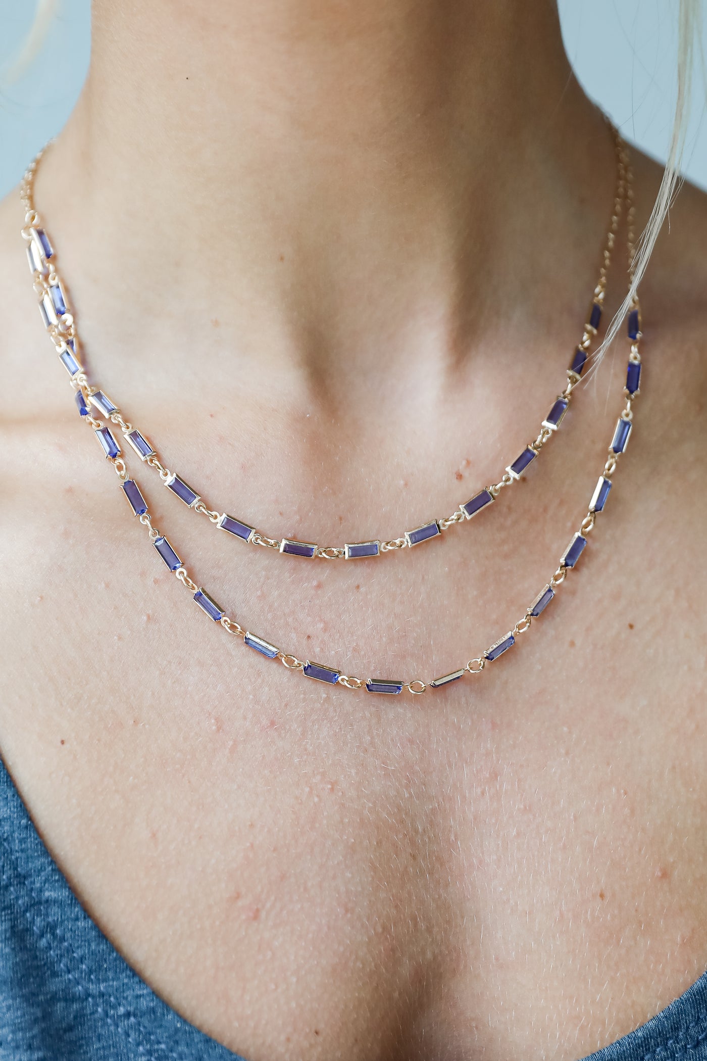 cute blue Gemstone Layered Necklace
