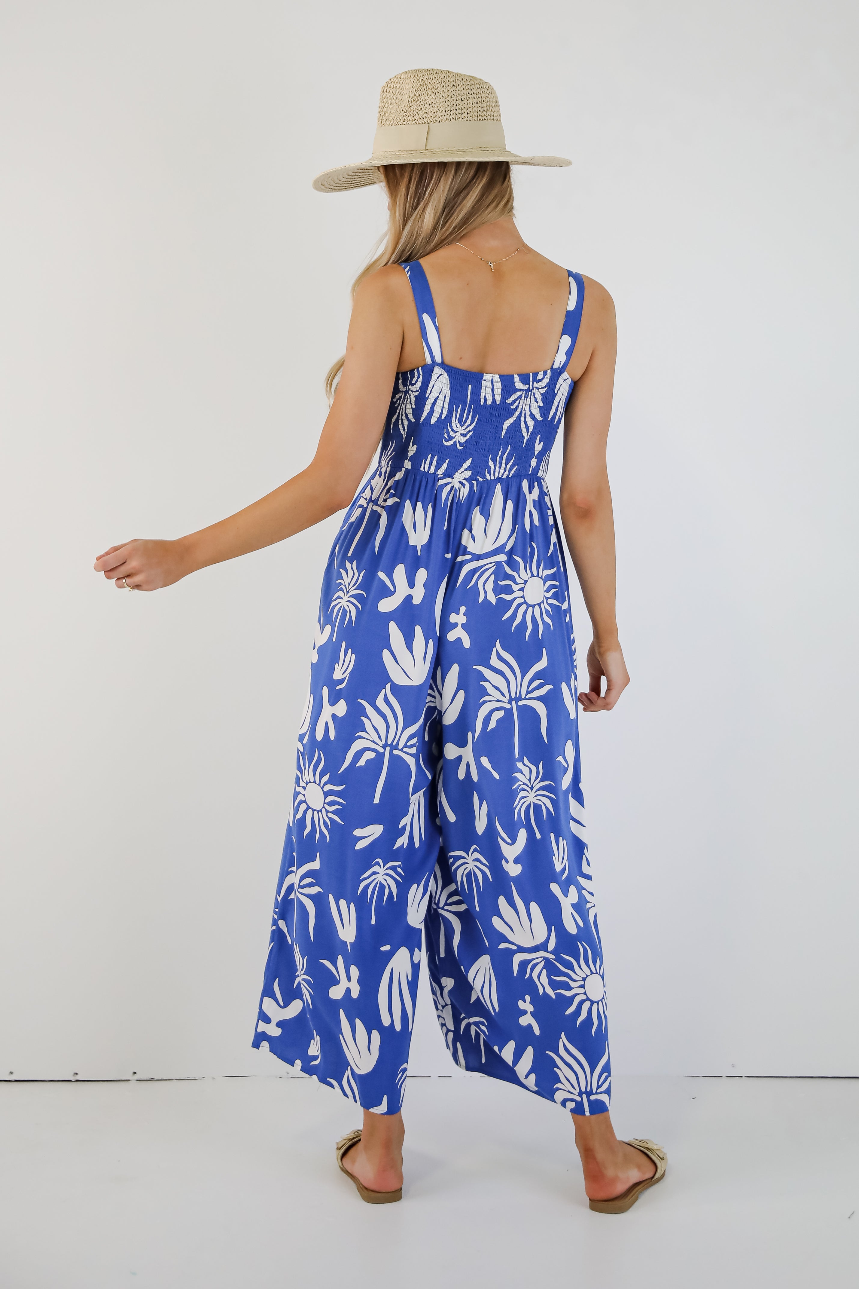 Just Imagine It Blue Smocked Jumpsuit