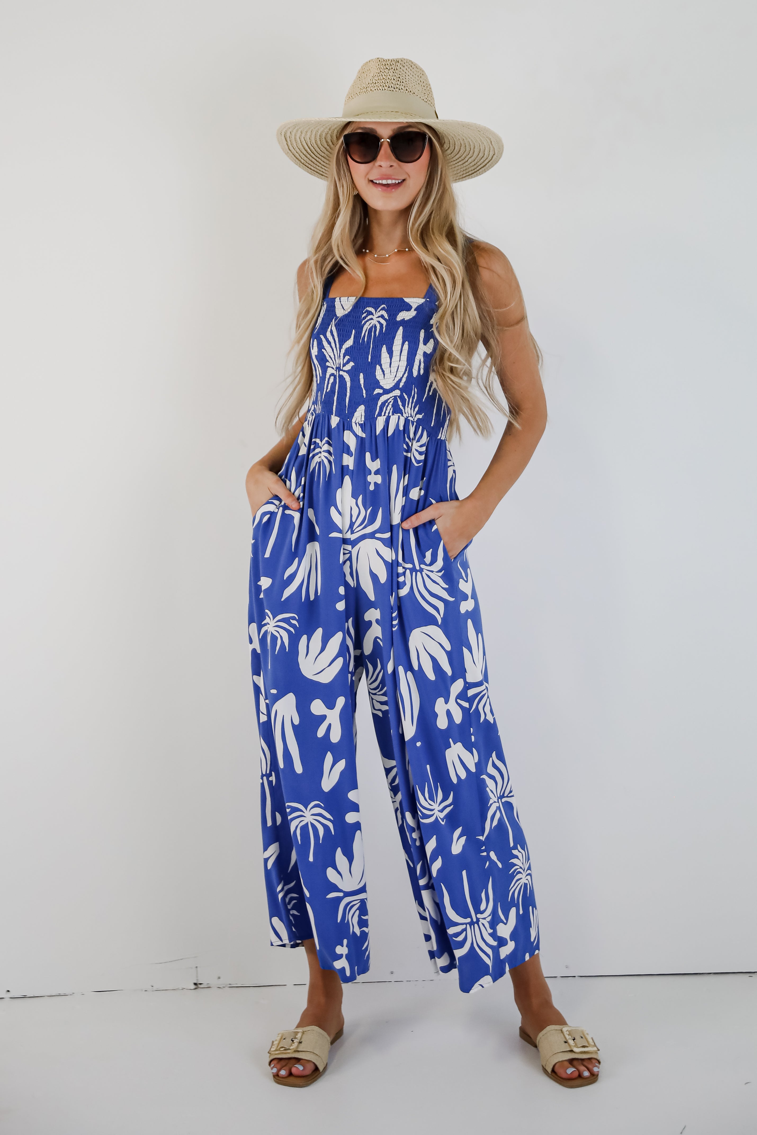 Just Imagine It Blue Smocked Jumpsuit